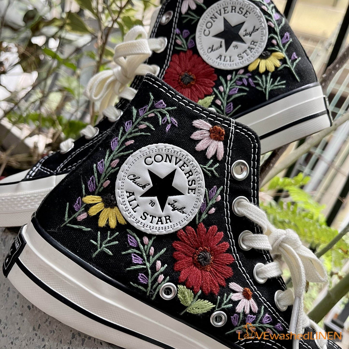 Custom Converse Chuck Taylor Flowers Embroidered Sneaker/ Wedding Flowers Embroidered Convesre/ Sunflower Embroidered Converse