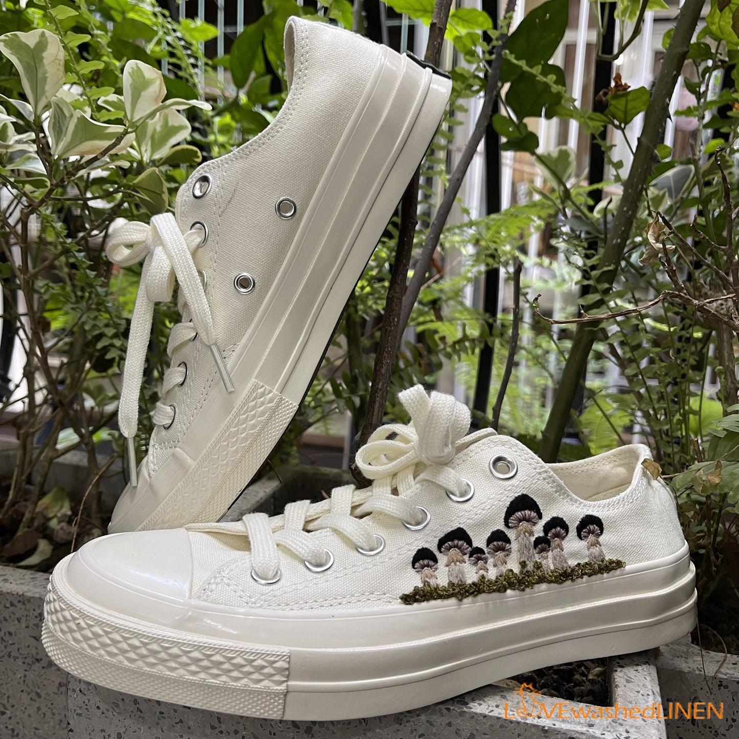 Custom Coverse Chuck Taylor/ Black Mushrooms Embroidered Converse/ Wedding Flowers Embroidered Sneakers