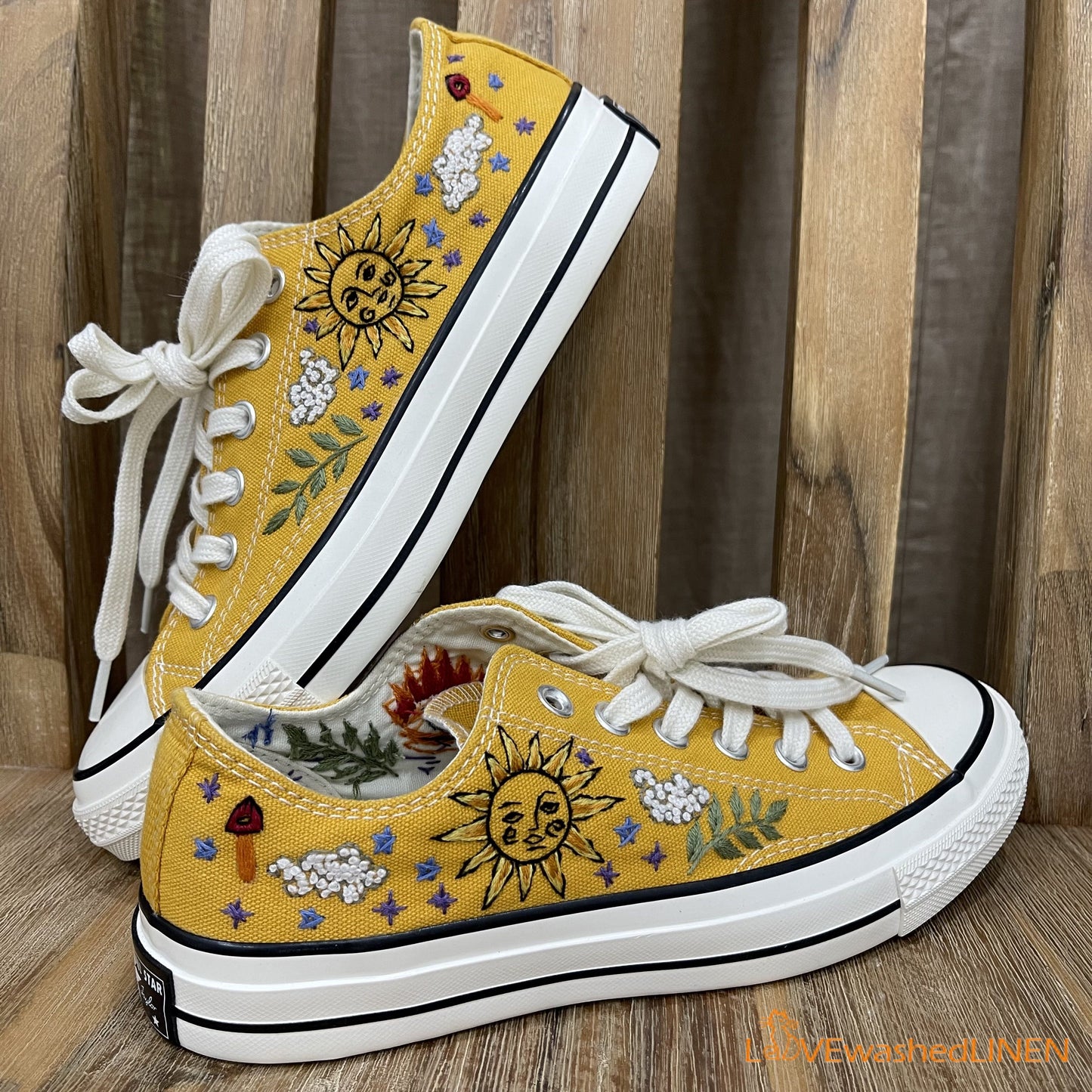 Custom Converse Chuck Taylor, Embroidered Celestial Art Embroidered Converse Low Tops / Celestial Embroidered Sneakers