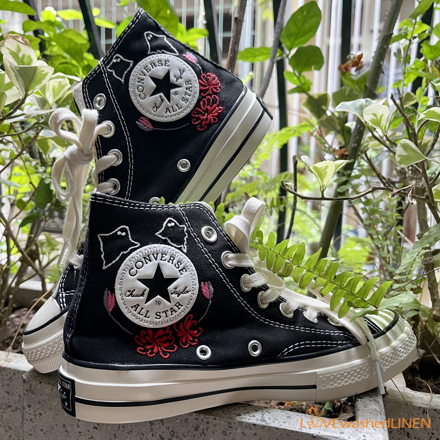 Custom Converse Chuck Taylor/ Sugar Skull Embroidered Convesre/ Sugar Skull Embroidered Sneakers/ Bone Lover Embroidered High Topvesre/ Sunflower Embroidered Converse