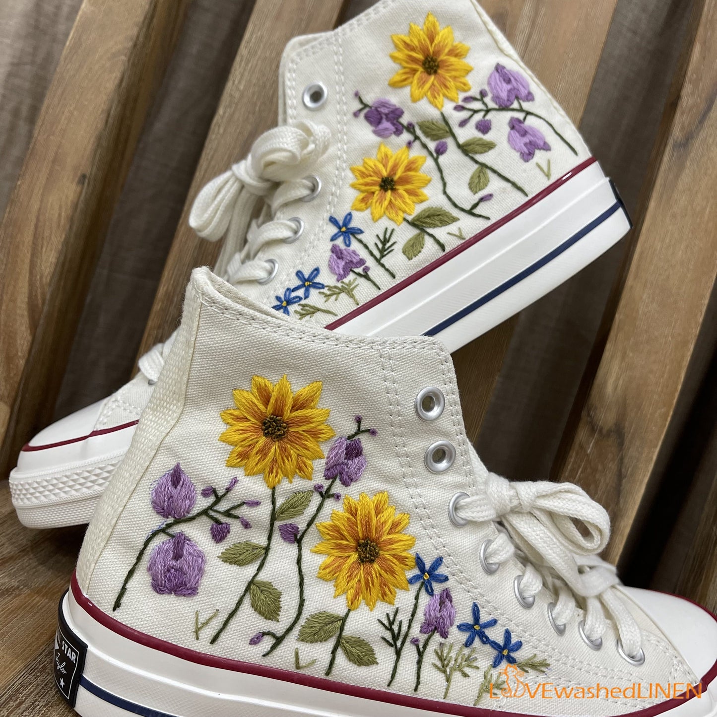 Custom Converse Chuck Taylor Flowers Embroidered Sneaker/ Wedding Flowers Embroidered Convesre/ Sunflower Embroidered Converse