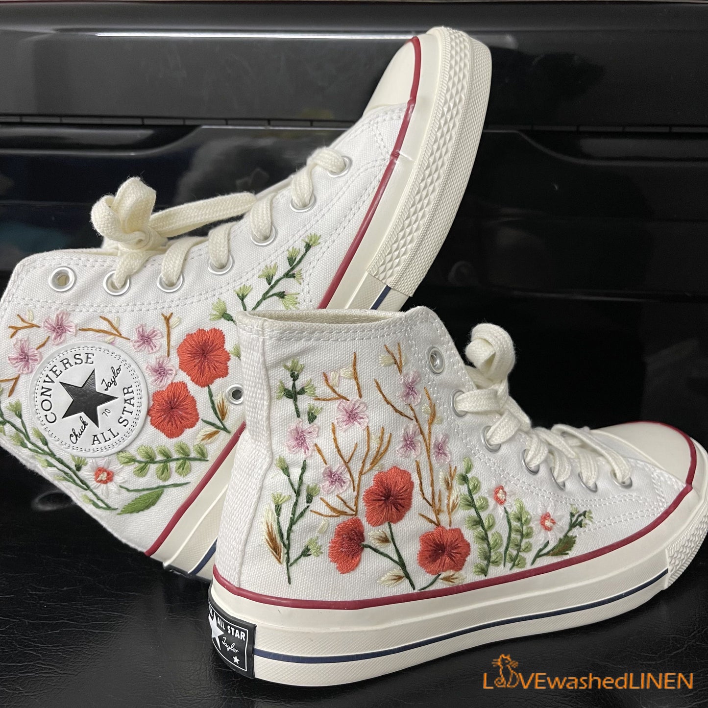 Custom Converse Chuck Taylor Embroidered Garden Flowers Convese Shoes/ Embroidered Converse Custom Wedding Flowers