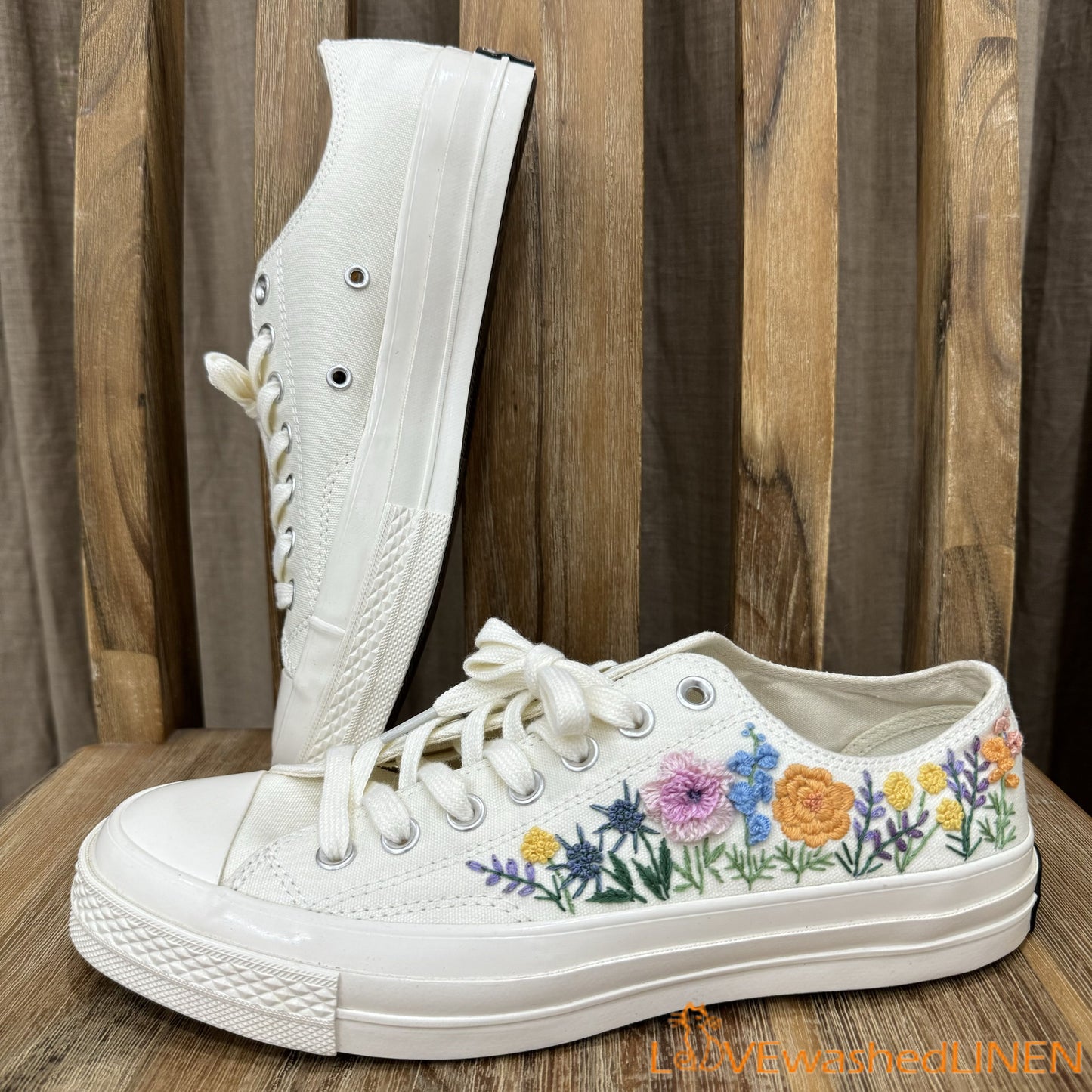 3 D Hand Embroidery Wedding Sneakers/ Wedding Flowers Embroidered Shoes/ Bridal Flowers Embroidered Sneakers Wedding Flowers