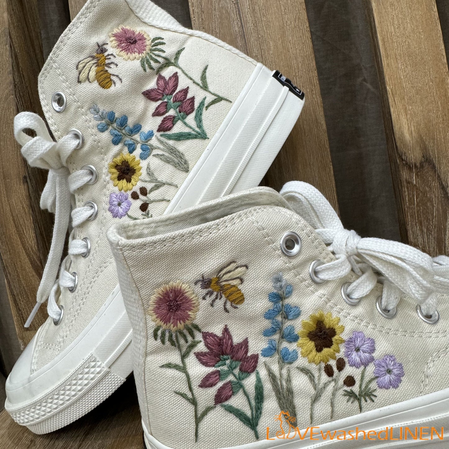 Custom Wedding Sneakers/ Wedding Flowers Embroidered Shoes/ Bridal Flowers Embroidered Sneakers/ Buttercup Flowers Embroidered Sneakers