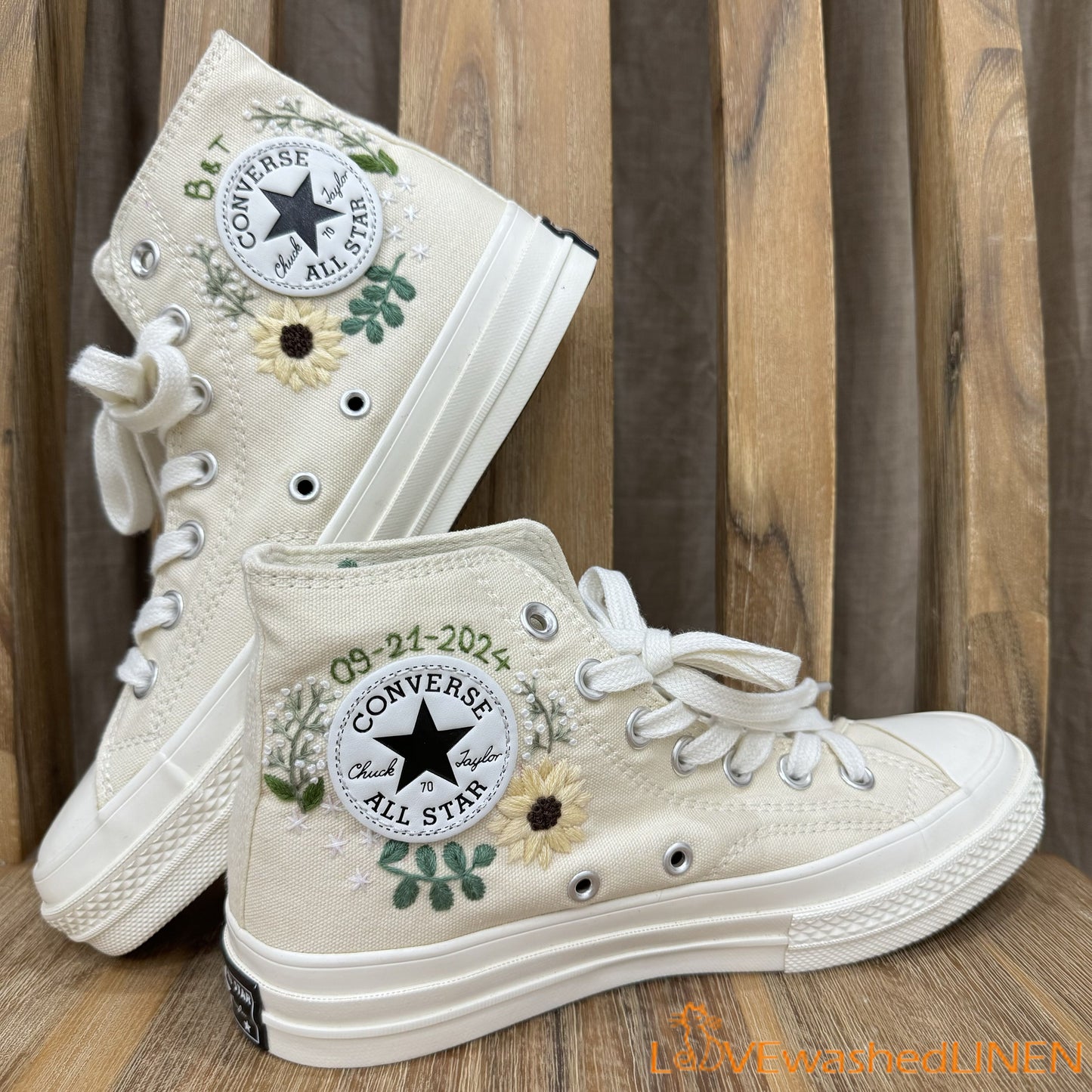 Custom Shoes Taylor 1970s/ Wedding Flowers Embroidered Sneakers/ Bridal Sunflower bouquet embroidered Shoes/ Sunflowers Embroidered Sneakers