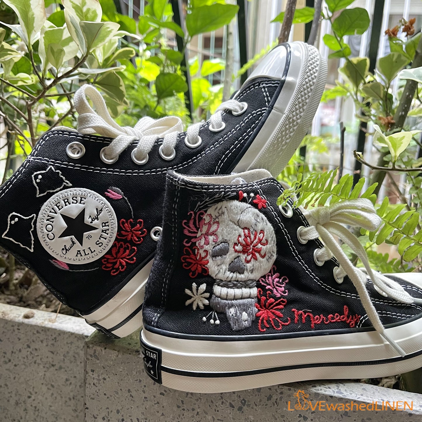 Custom Converse Chuck Taylor/ Sugar Skull Embroidered Convesre/ Sugar Skull Embroidered Sneakers/ Bone Lover Embroidered High Topvesre/ Sunflower Embroidered Converse