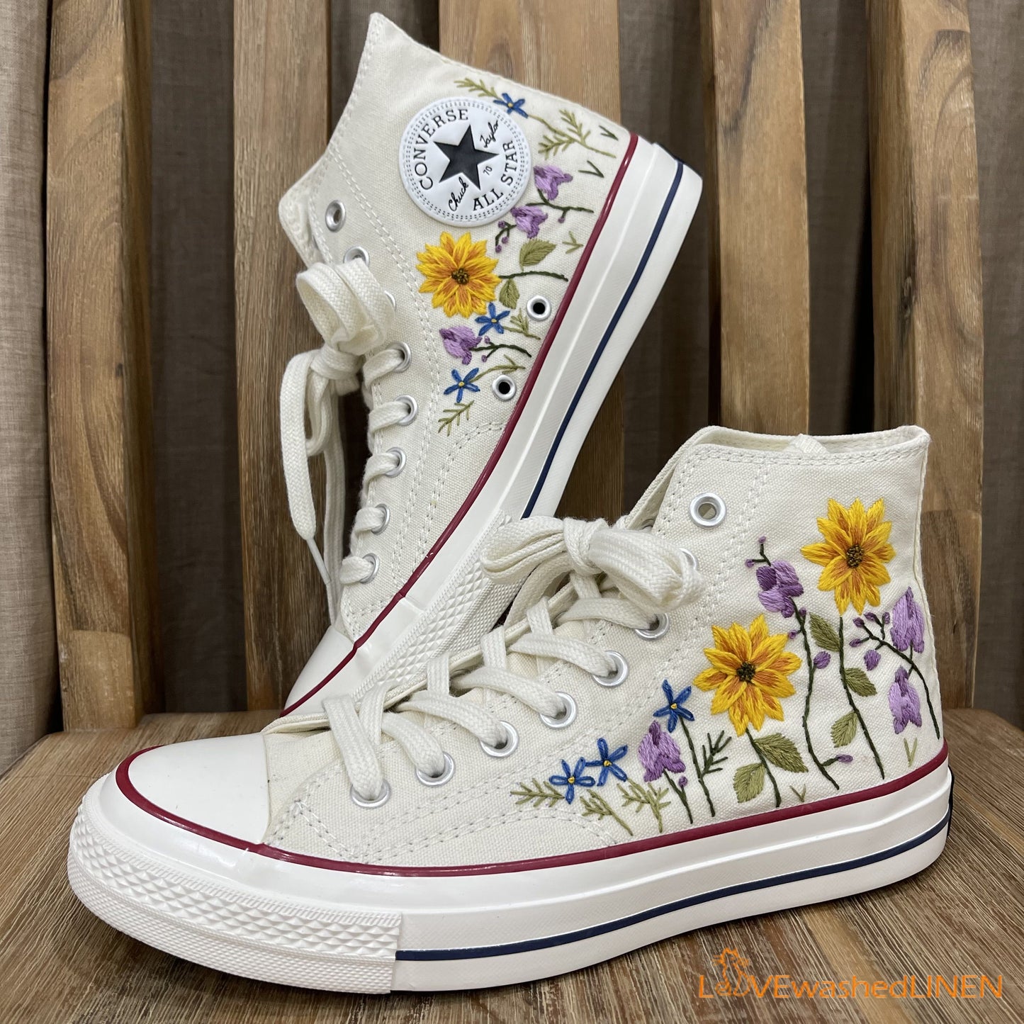 Custom Converse Chuck Taylor Flowers Embroidered Sneaker/ Wedding Flowers Embroidered Convesre/ Sunflower Embroidered Converse