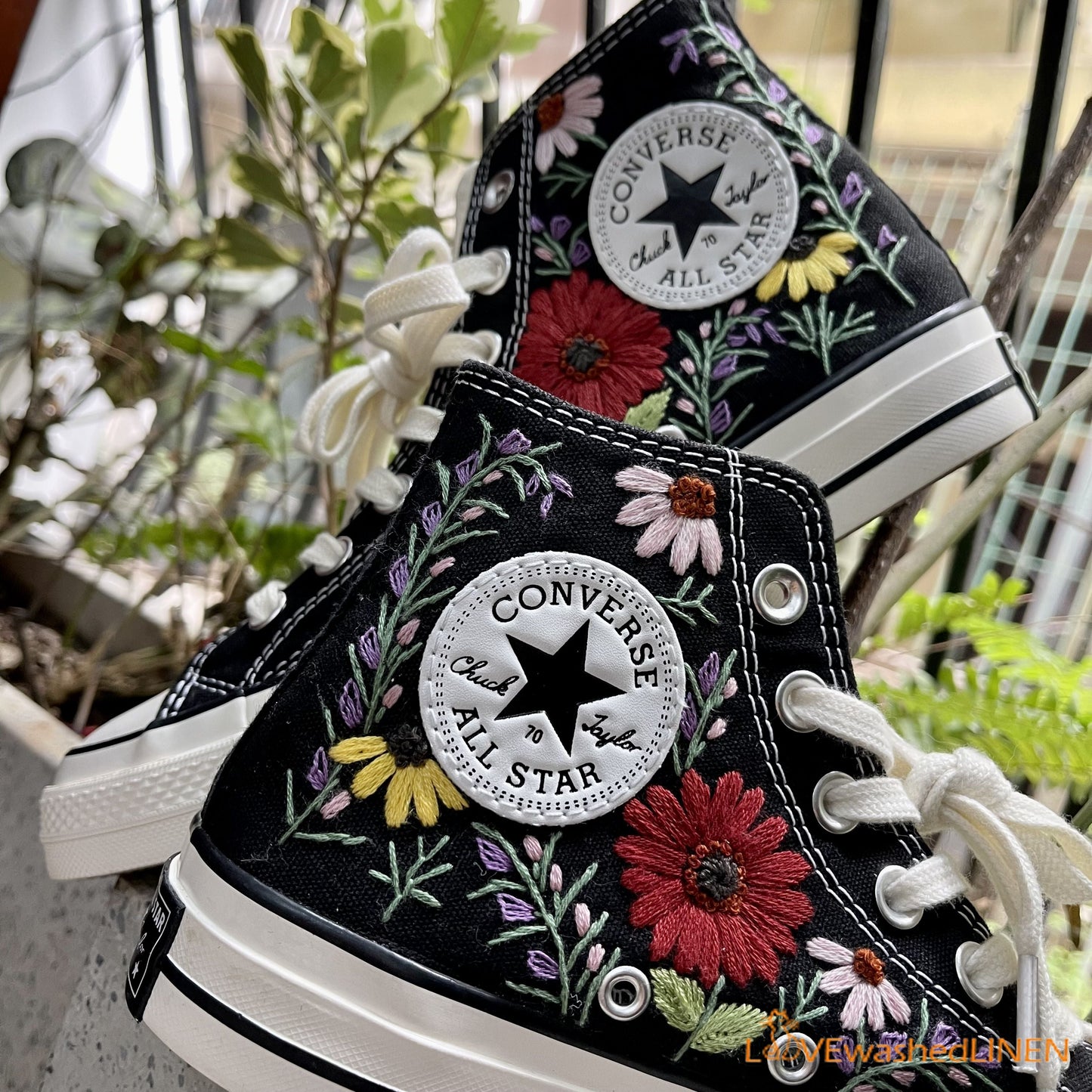 Copy of Custom Converse Chuck Taylor Flowers Embroidered Sneaker/ Wedding Flowers Embroidered Convesre/ Sunflower Embroidered Converse