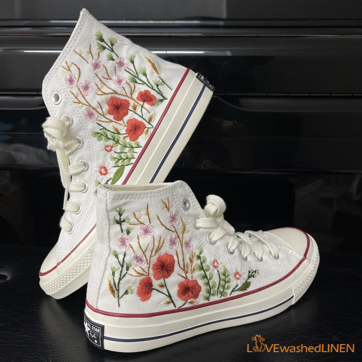 Custom Converse Chuck Taylor Embroidered Garden Flowers Convese Shoes/ Embroidered Converse Custom Wedding Flowers