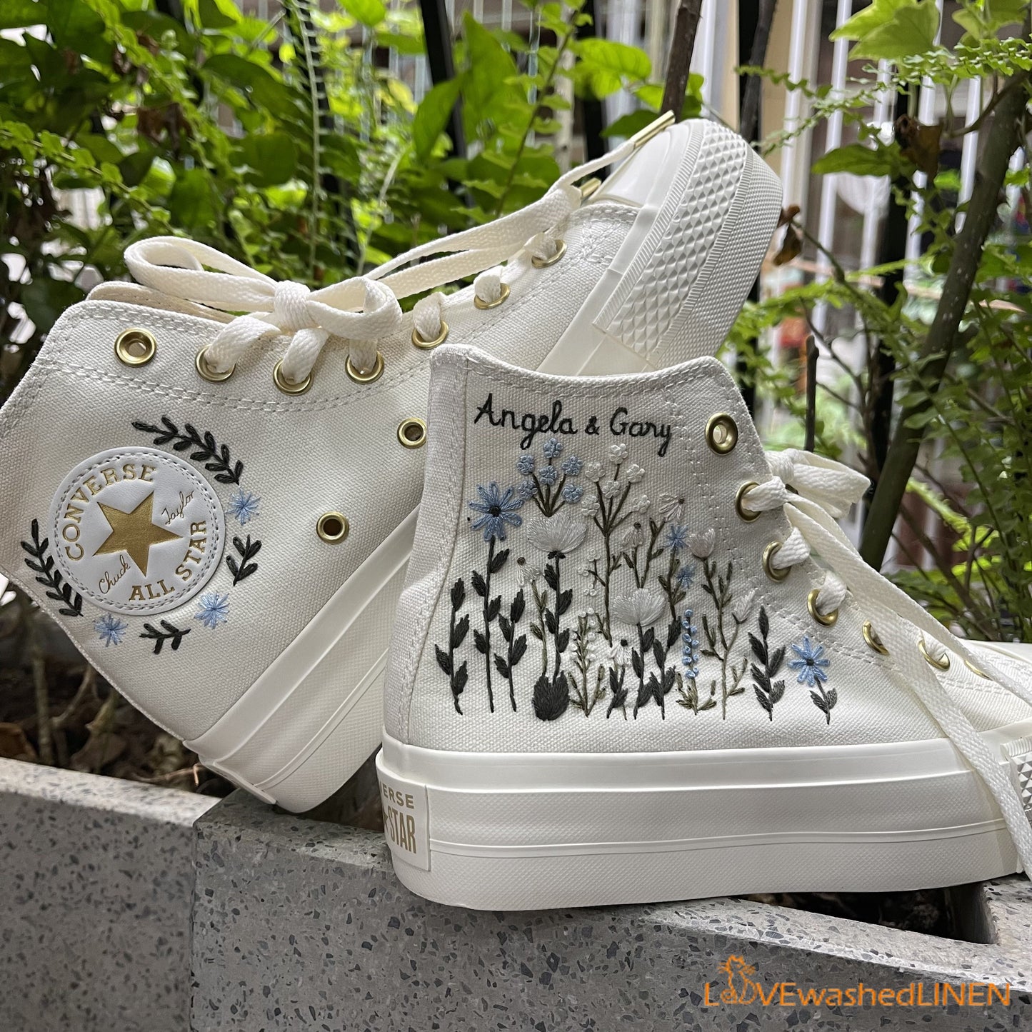 Custom Coverse Platform/Wedding Flowers Embroidered Converse/Bridal Flowers Embroidered Sneakers/Wedding Flowers Embroidered Sneakers/