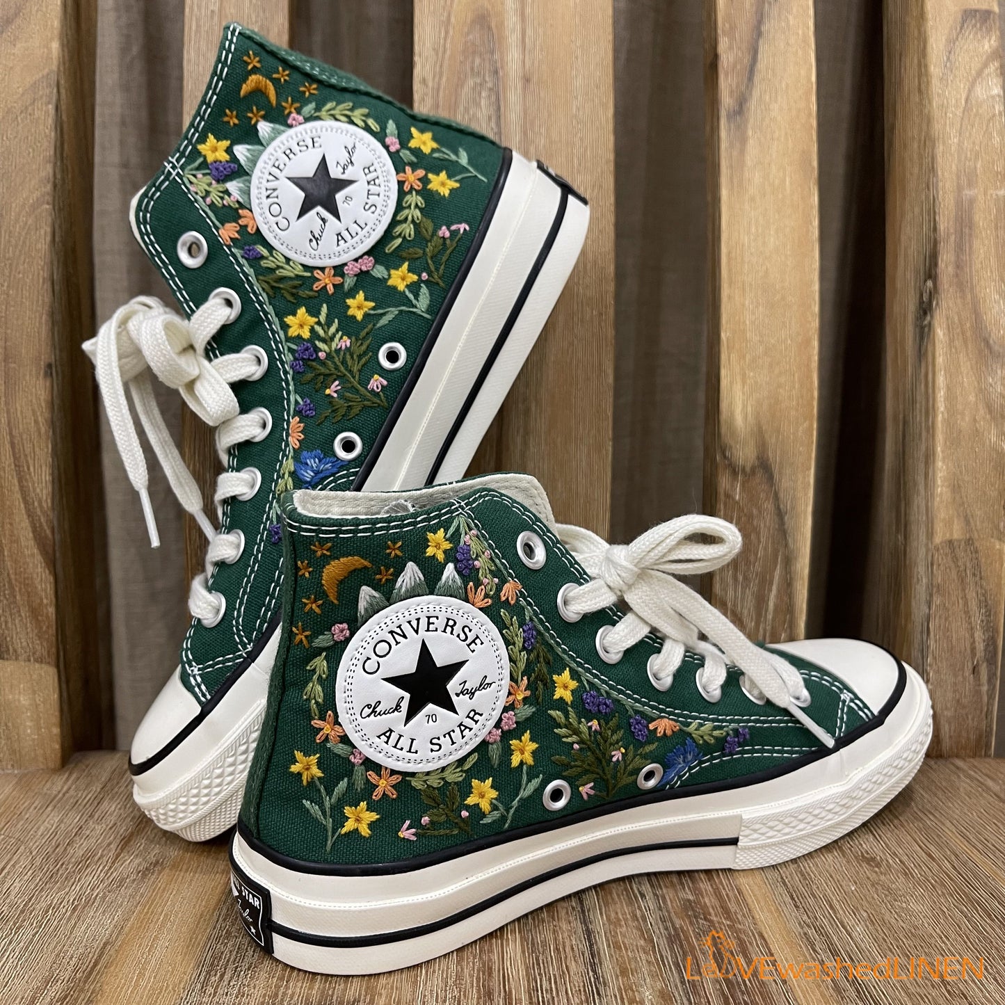 Custom Converse Chuck Taylor Embroidered/ Cat Garden Flowers Embroidered Convese Shoes/ Embroidered Converse Custom Wedding Flowers