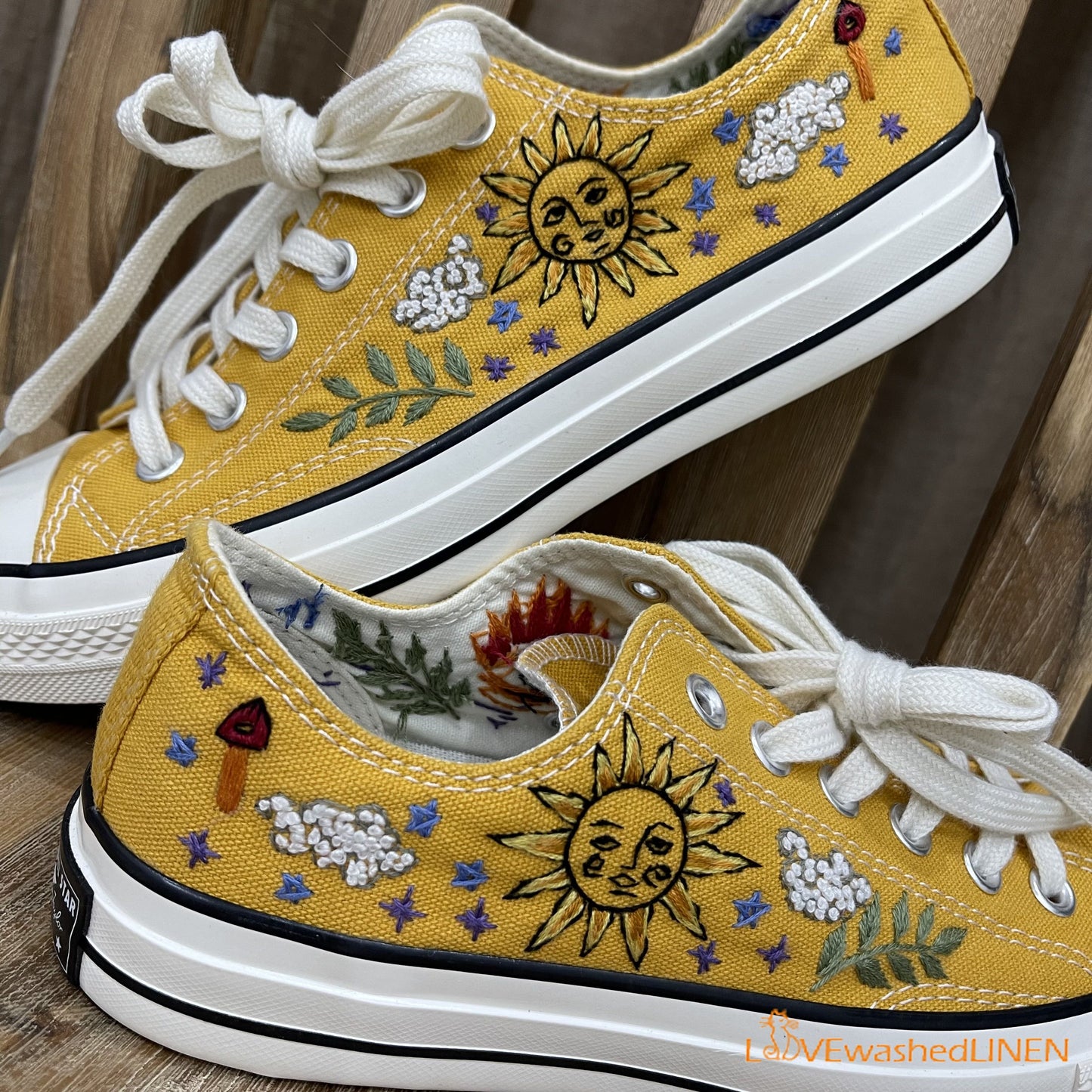 Custom Converse Chuck Taylor, Embroidered Celestial Art Embroidered Converse Low Tops / Celestial Embroidered Sneakers