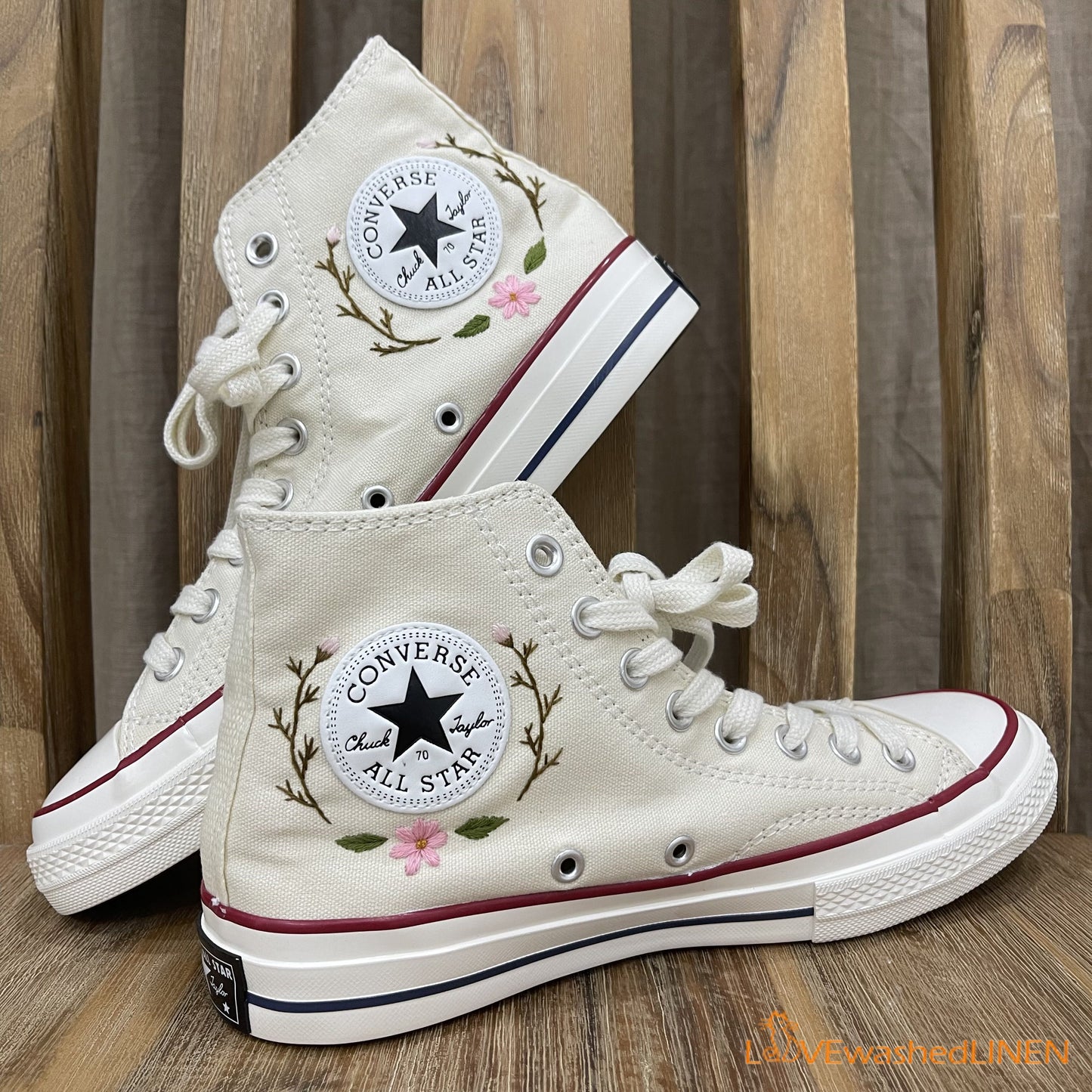 Custom Embroidered Converse High Tops/ Custom Converse Chuck Taylor 1970s Embroidered Daisy Flower/ Wedding sneakers/ Wedding Gift