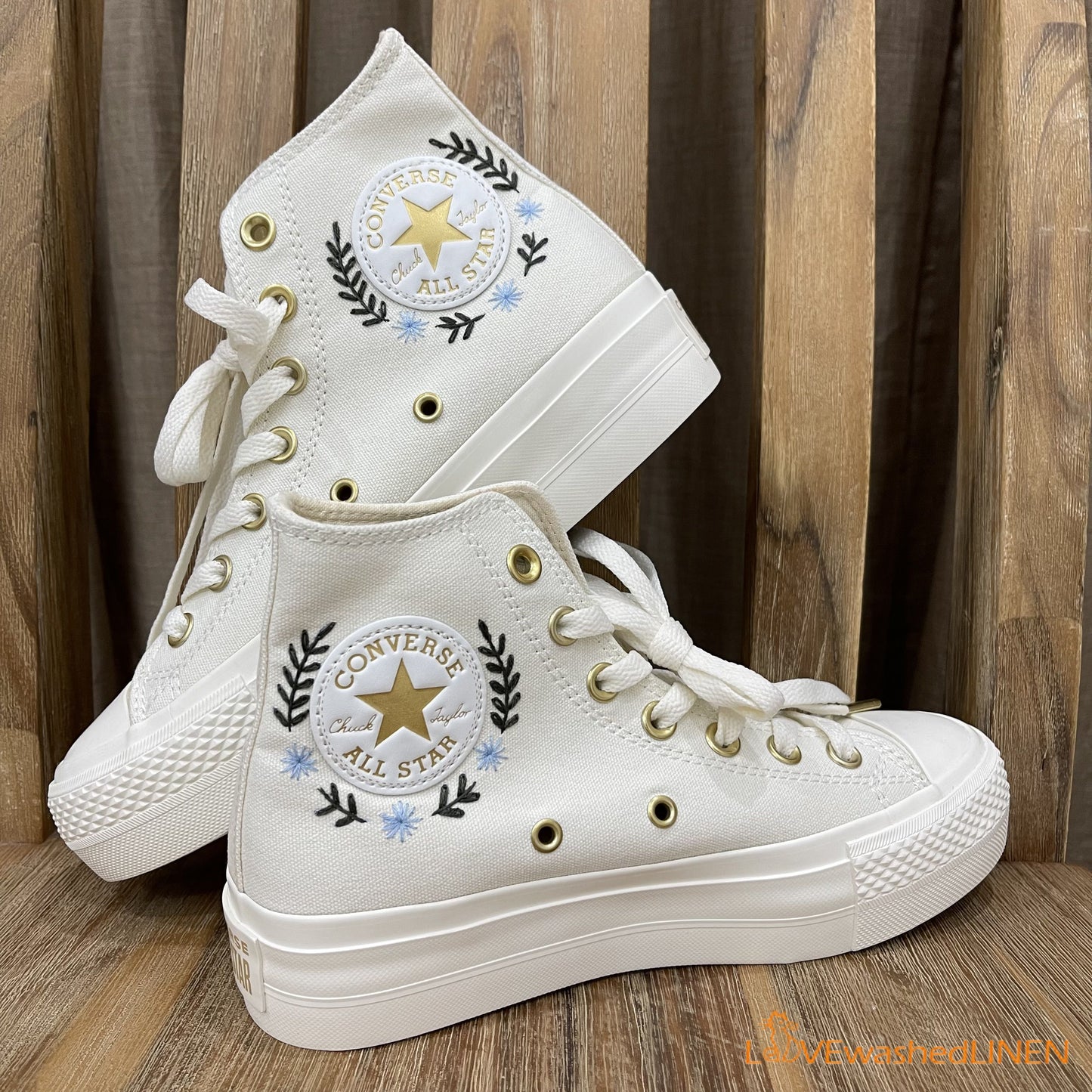 Custom Coverse Platform/Wedding Flowers Embroidered Converse/Bridal Flowers Embroidered Sneakers/Wedding Flowers Embroidered Sneakers/