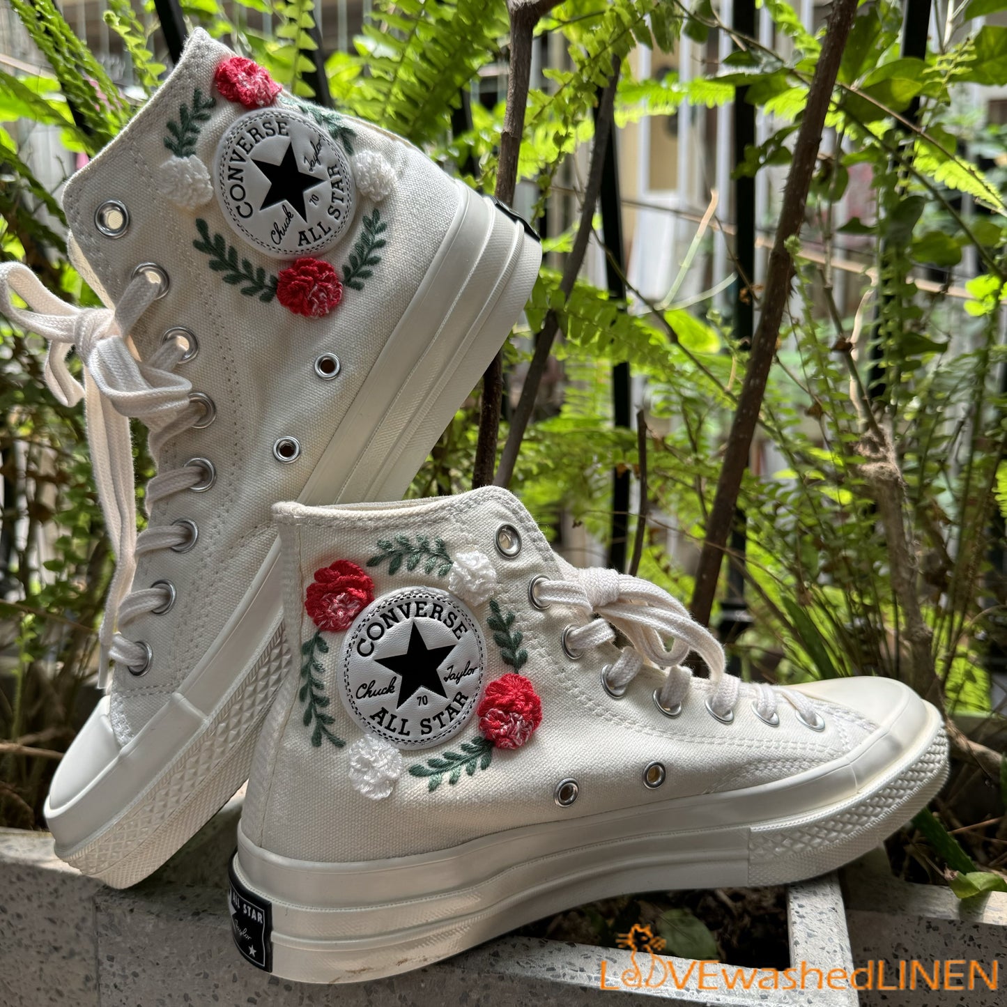 Custom Embroidered Wedding Sneakers/ Wedding Flowers Embroidered Shoes/ Bridal Flowers Embroidered Sneakers / Personalized Bridal Sneaker