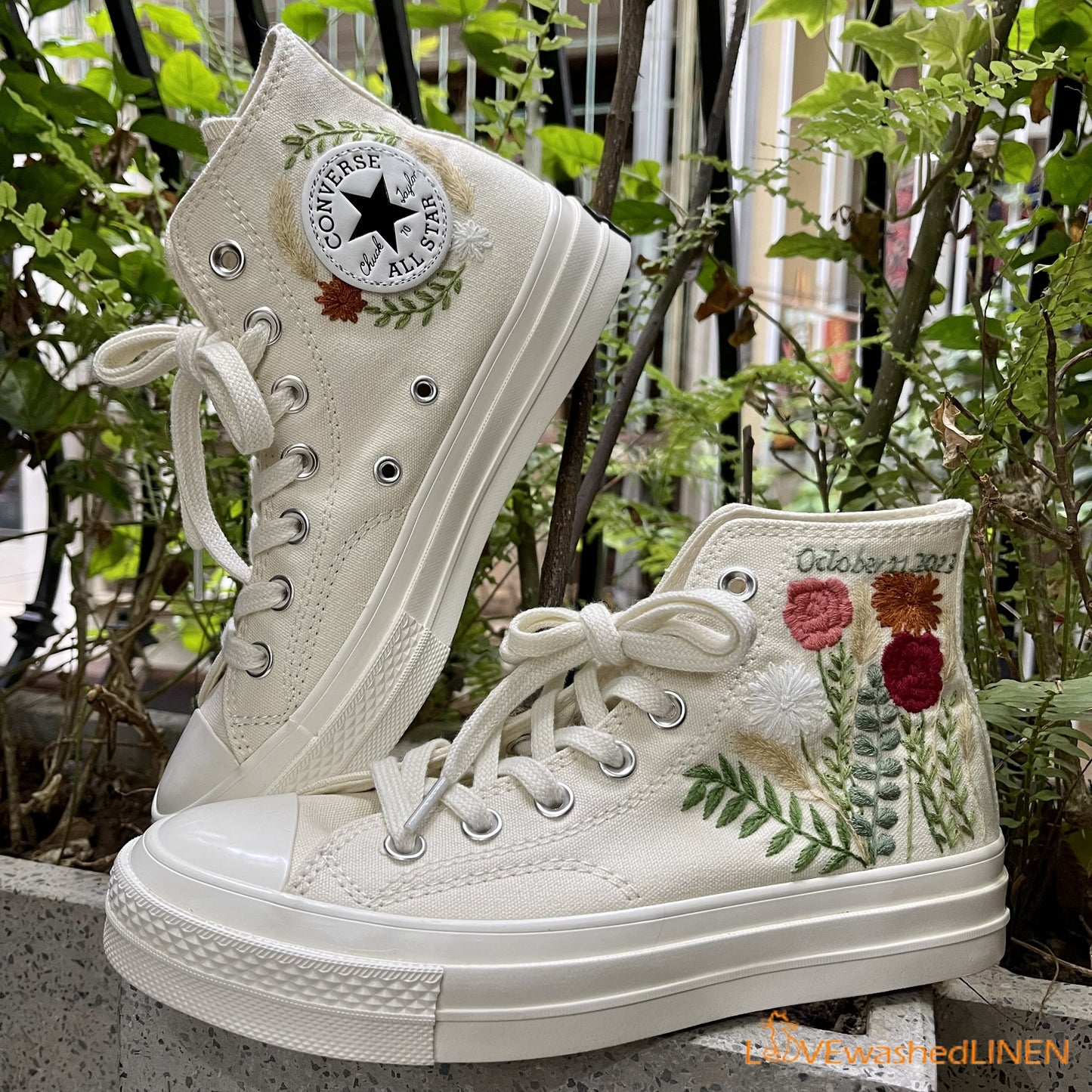 Custom Coverse Chuck Taylor/ Wedding Flowers Embroidered Converse/ Bridal Flowers Embroidered Sneakers Wedding Flowers Embroidered Sneakers/