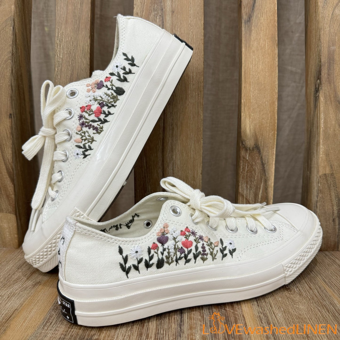 Custom Embroidered Sneakers/ Custom Shoes Taylor 70s Embroidered Flower/ Flowers Embroidered Shoes Low Tops/ Flowers Embroidered Shoes