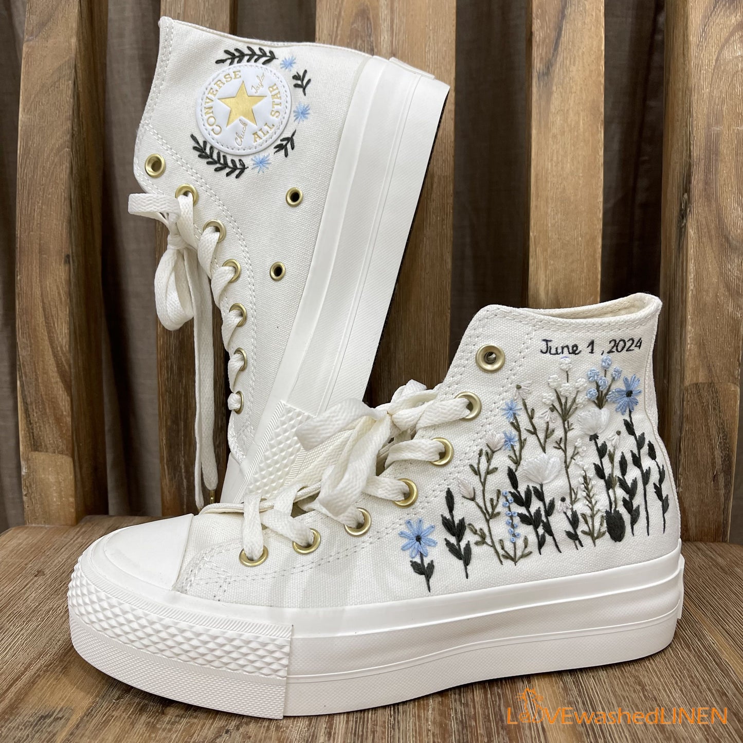 Custom Coverse Platform/Wedding Flowers Embroidered Converse/Bridal Flowers Embroidered Sneakers/Wedding Flowers Embroidered Sneakers/