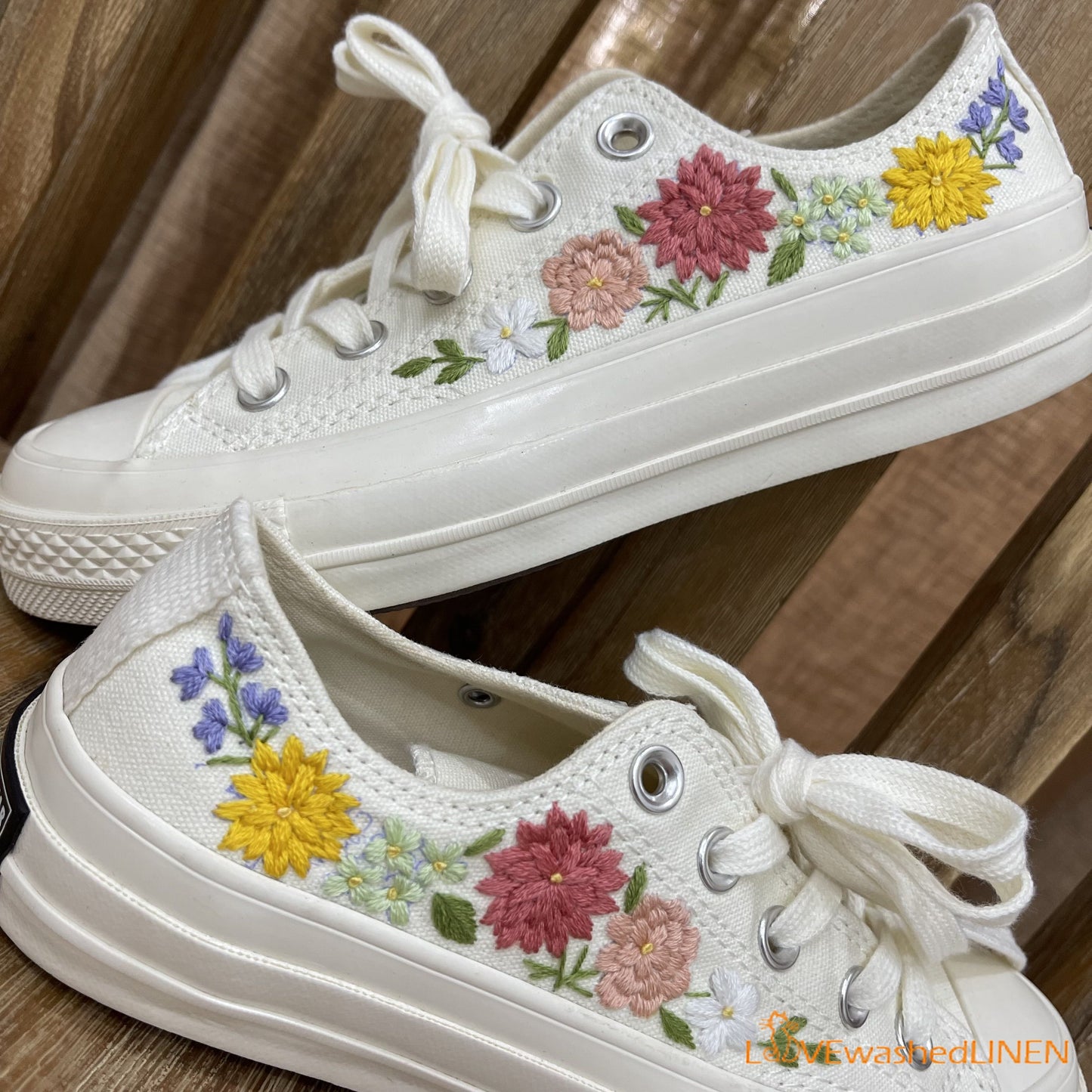 Custom Wedding Sneakers/ Wedding Flowers Embroidered Shoes/ Bridal Flowers Embroidered Sneakers Wedding Flowers Embroidered Sneakers/