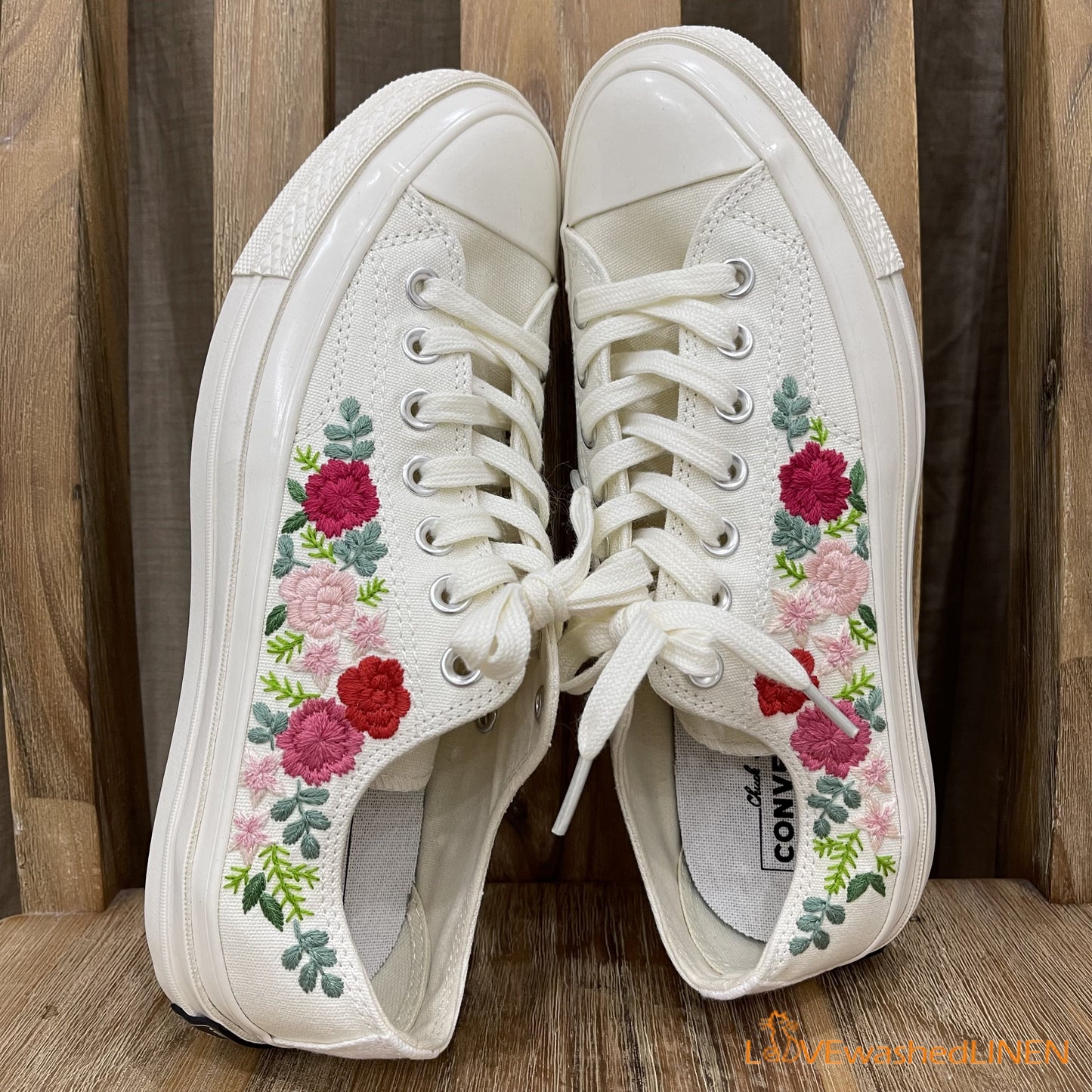 Custom Wedding Converse/ Wedding Flowers Embroidered Shoes/ Bridal Flowers Embroidered Sneakers/ Wedding Bouquet Embroidered Sneakers