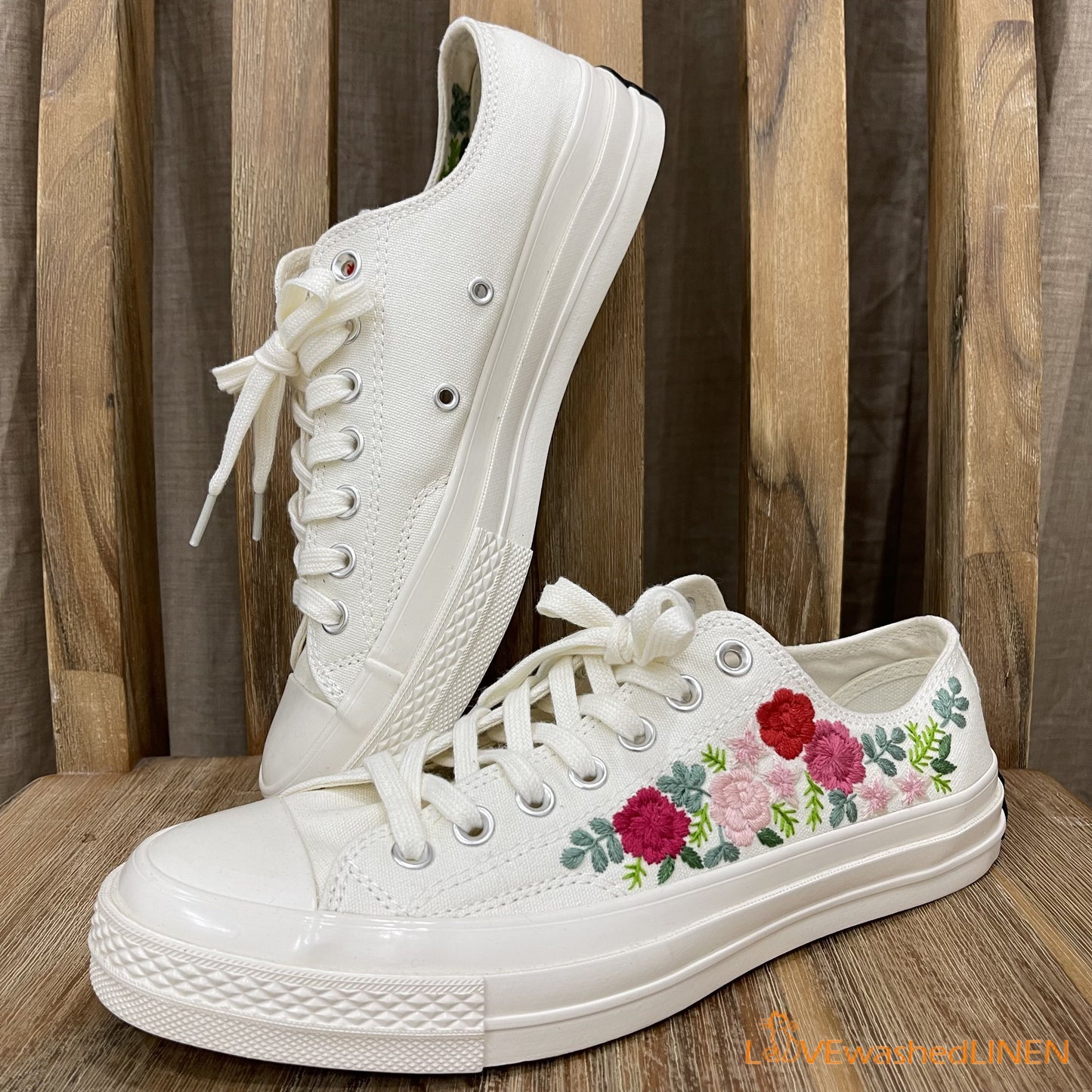 Custom Wedding Converse/ Wedding Flowers Embroidered Shoes/ Bridal Flowers Embroidered Sneakers/ Wedding Bouquet Embroidered Sneakers