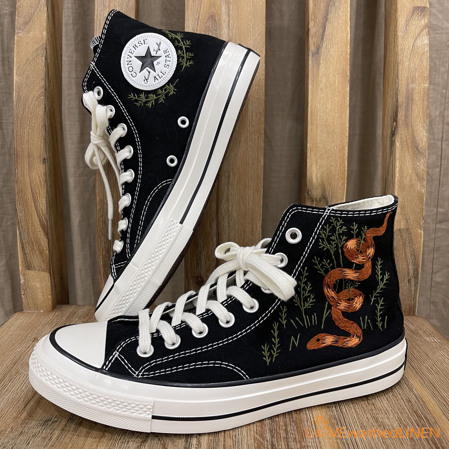 Custom Embroidered Converse High Tops Chuck Taylor 1970s/ Embroidered Snake Converse/ Custom Converse Chuck Taylor Embroidered Snake