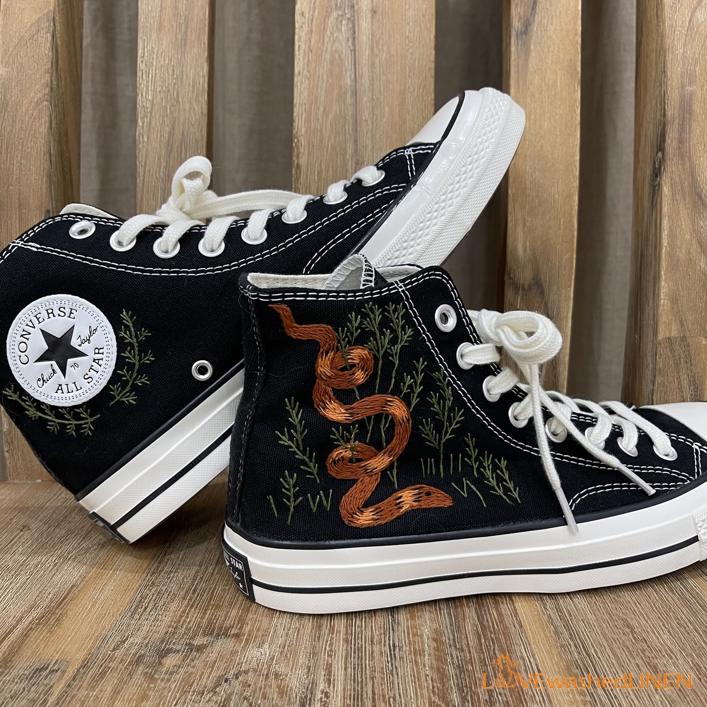 Custom Embroidered Converse High Tops Chuck Taylor 1970s/ Embroidered Snake Converse/ Custom Converse Chuck Taylor Embroidered Snake