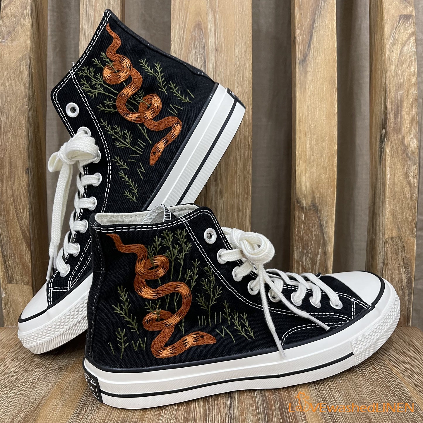 Custom Embroidered Converse High Tops Chuck Taylor 1970s/ Embroidered Snake Converse/ Custom Converse Chuck Taylor Embroidered Snake