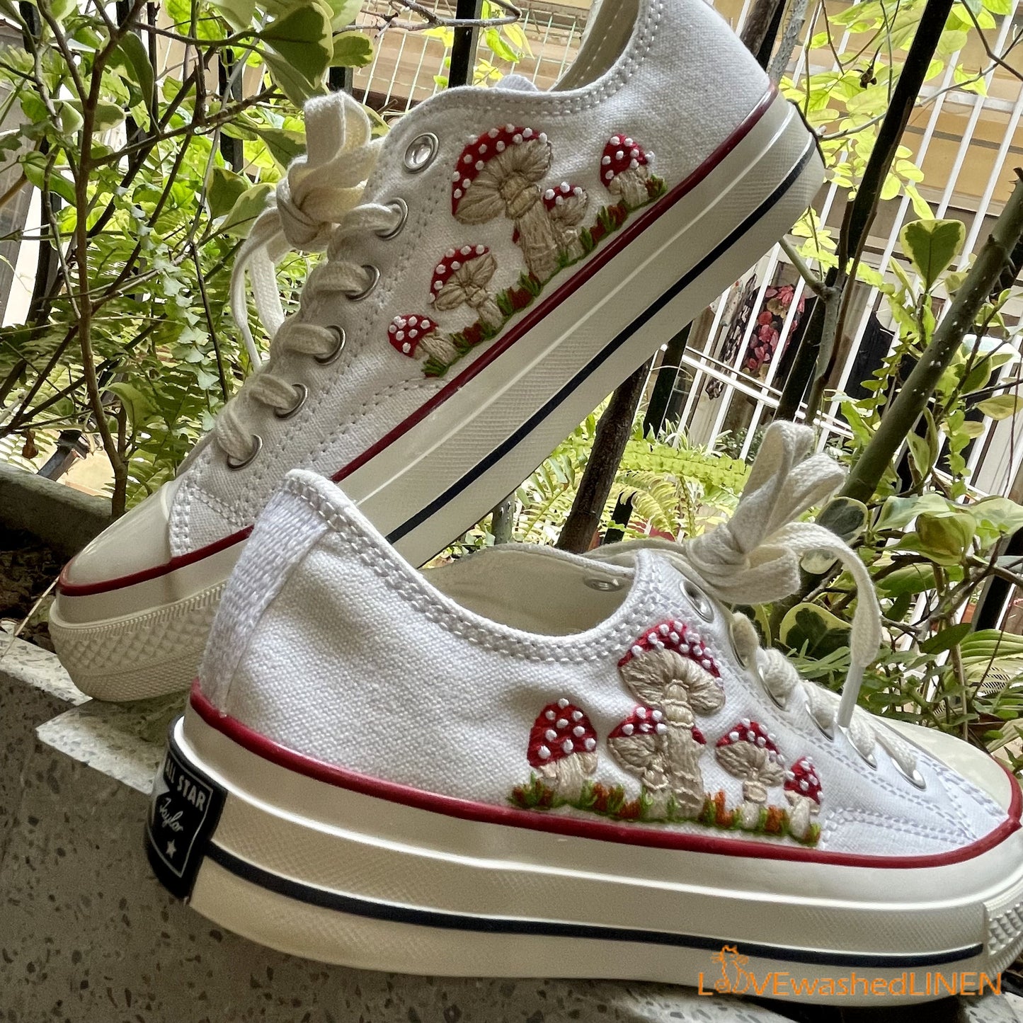 Embroidered Converse/ Custom Converse Chuck Taylor Embroidered Mushrooms/ Flowers Embroidered Converse Low Tops/ Mushrooms Embroidered Shoes