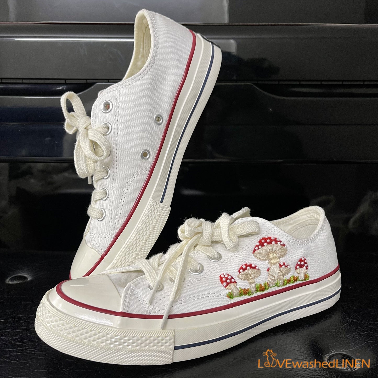 Embroidered Converse/ Custom Converse Chuck Taylor Embroidered Mushrooms/ Flowers Embroidered Converse Low Tops/ Mushrooms Embroidered Shoes