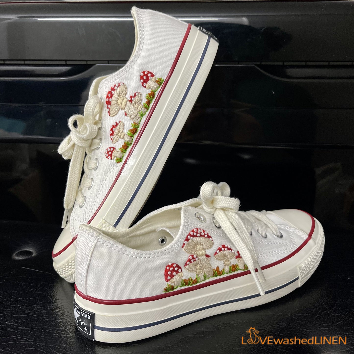 Embroidered Converse/ Custom Converse Chuck Taylor Embroidered Mushrooms/ Flowers Embroidered Converse Low Tops/ Mushrooms Embroidered Shoes