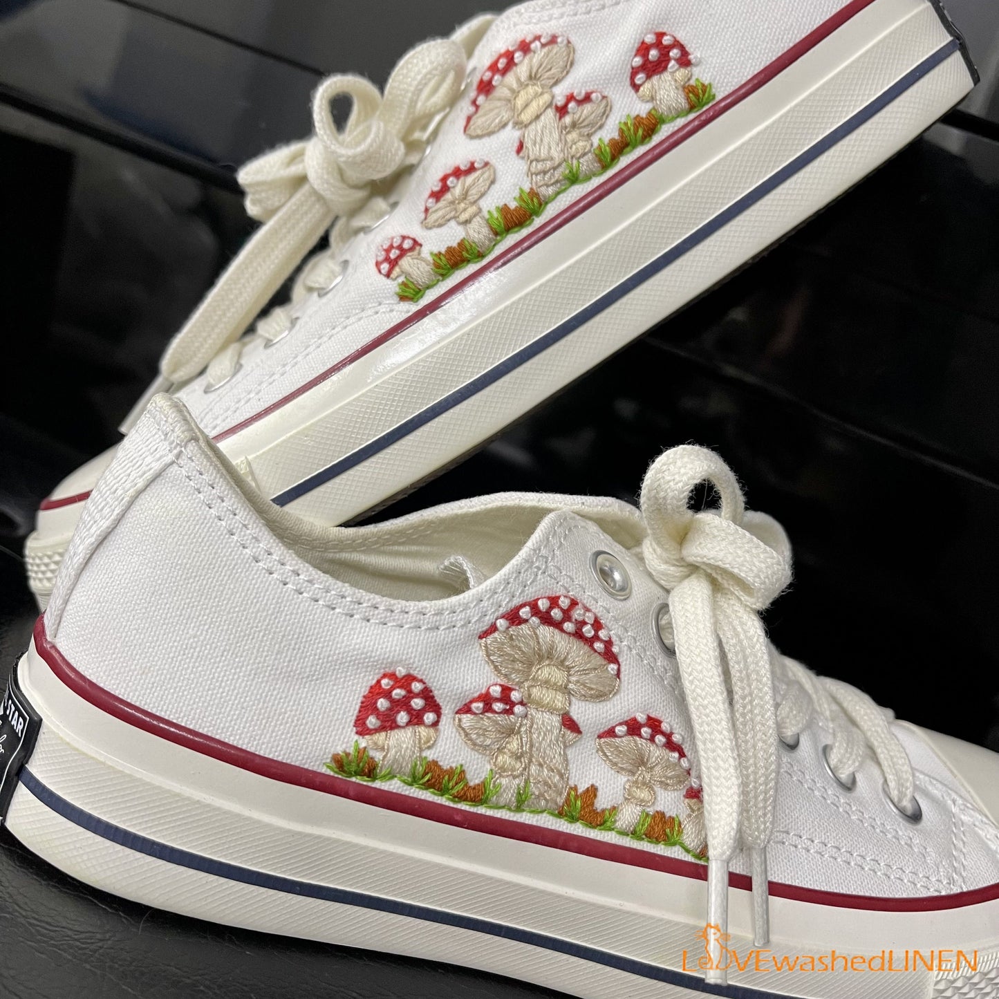 Embroidered Converse/ Custom Converse Chuck Taylor Embroidered Mushrooms/ Flowers Embroidered Converse Low Tops/ Mushrooms Embroidered Shoes