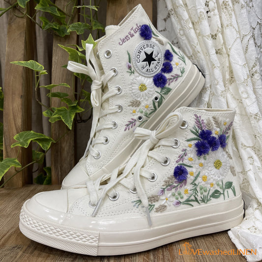 3 D Hand Embroidery Coverse Chuck Taylor/ Wedding Flowers Embroidered Converse/ Bridal Flowers Embroidered Sneakers Wedding Flower0