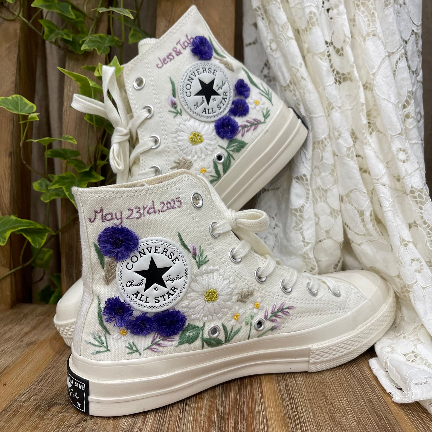 3 D Hand Embroidery Coverse Chuck Taylor/ Wedding Flowers Embroidered Converse/ Bridal Flowers Embroidered Sneakers Wedding Flower0