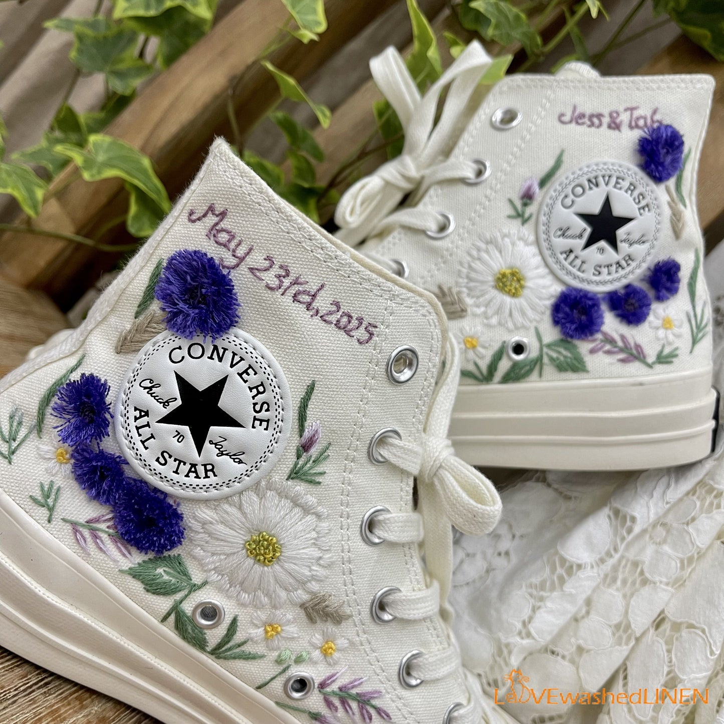 3 D Hand Embroidery Coverse Chuck Taylor/ Wedding Flowers Embroidered Converse/ Bridal Flowers Embroidered Sneakers Wedding Flower0