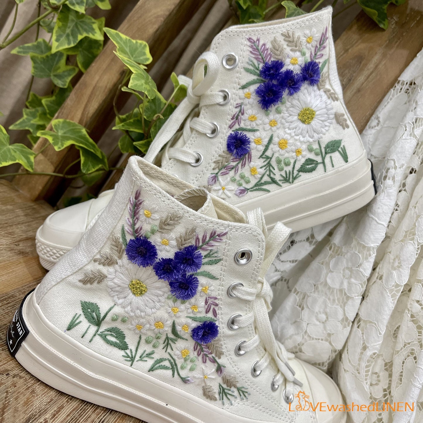 3 D Hand Embroidery Coverse Chuck Taylor/ Wedding Flowers Embroidered Converse/ Bridal Flowers Embroidered Sneakers Wedding Flower0