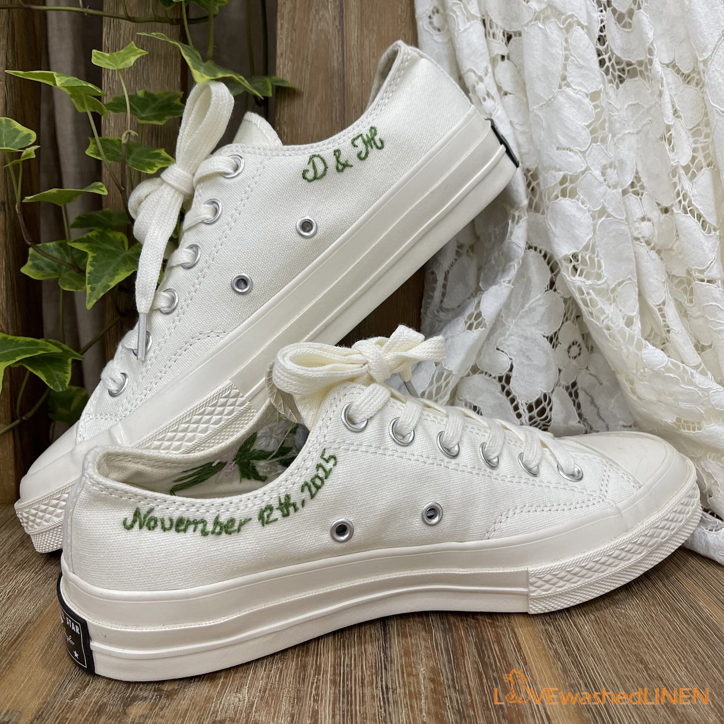 Custom Wedding Sneakers/ Wedding Flowers Embroidered Shoes/ Bridal Flowers Embroidered Sneakers Wedding Flowers Embroidered Sneakers/