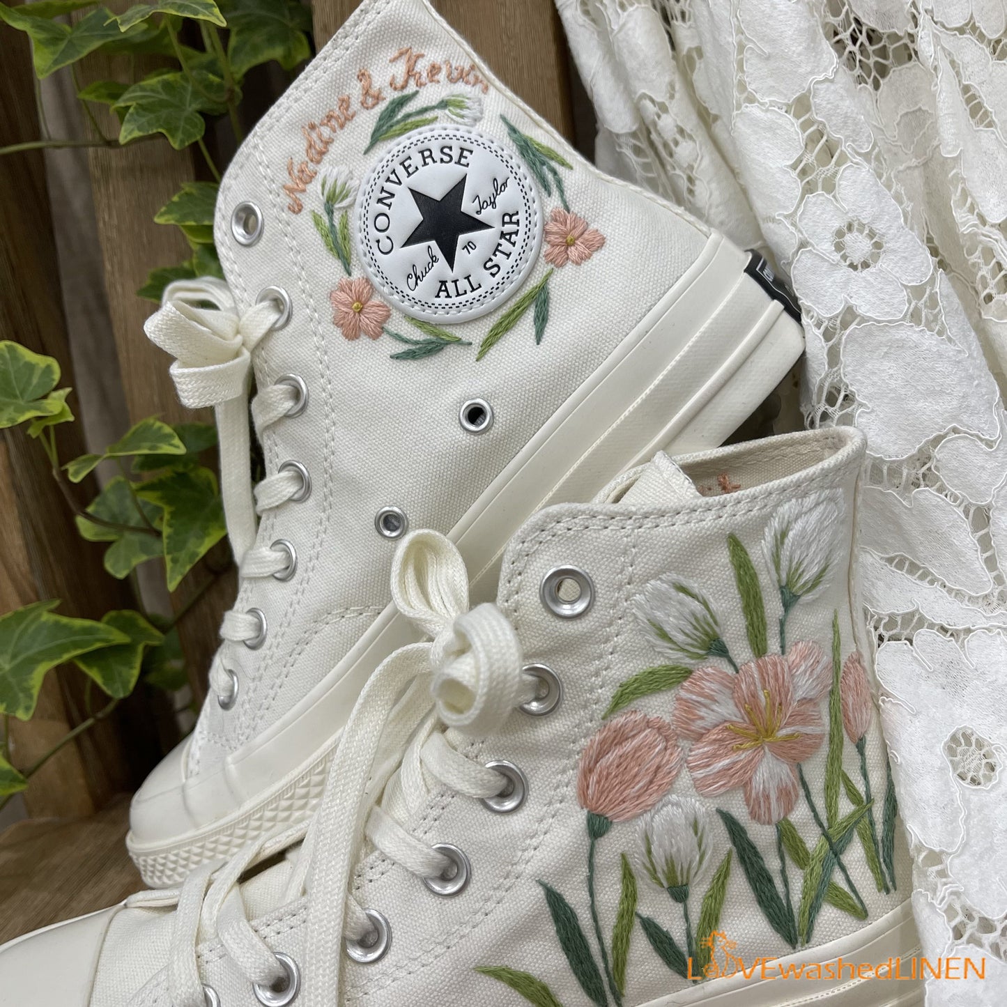 Custom Coverse Chuck Taylor/ Wedding Flowers Embroidered Converse/ Bridal Flowers Embroidered Sneakers Wedding Flowers Embroidered Sneakers