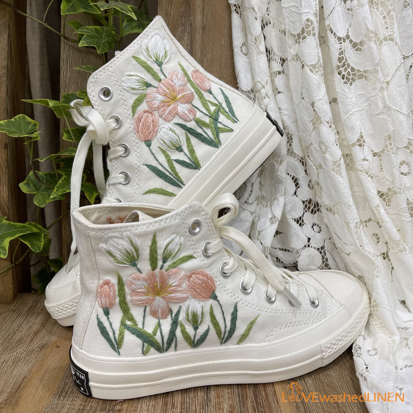 Custom Coverse Chuck Taylor/ Wedding Flowers Embroidered Converse/ Bridal Flowers Embroidered Sneakers Wedding Flowers Embroidered Sneakers