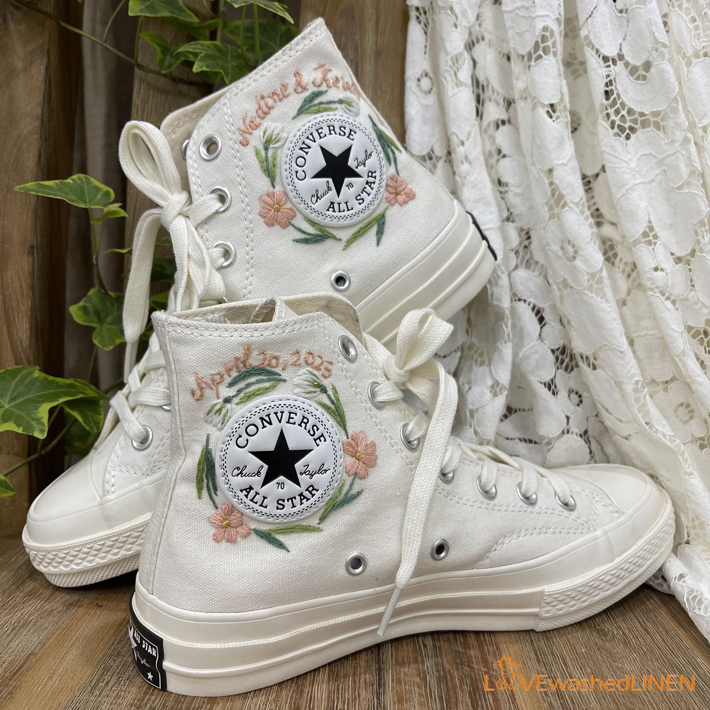 Custom Coverse Chuck Taylor/ Wedding Flowers Embroidered Converse/ Bridal Flowers Embroidered Sneakers Wedding Flowers Embroidered Sneakers