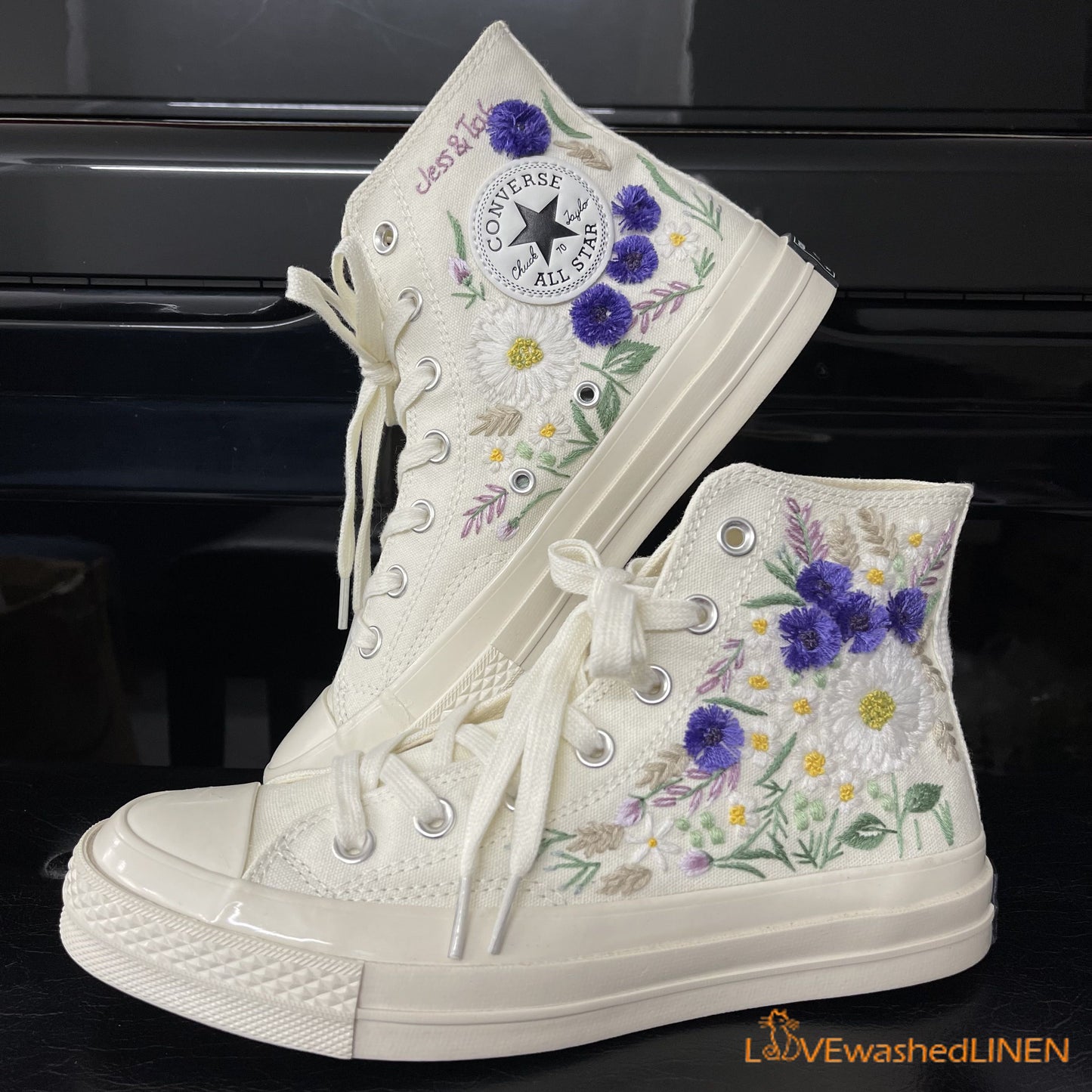 3 D Hand Embroidery Coverse Chuck Taylor/ Wedding Flowers Embroidered Converse/ Bridal Flowers Embroidered Sneakers Wedding Flower0