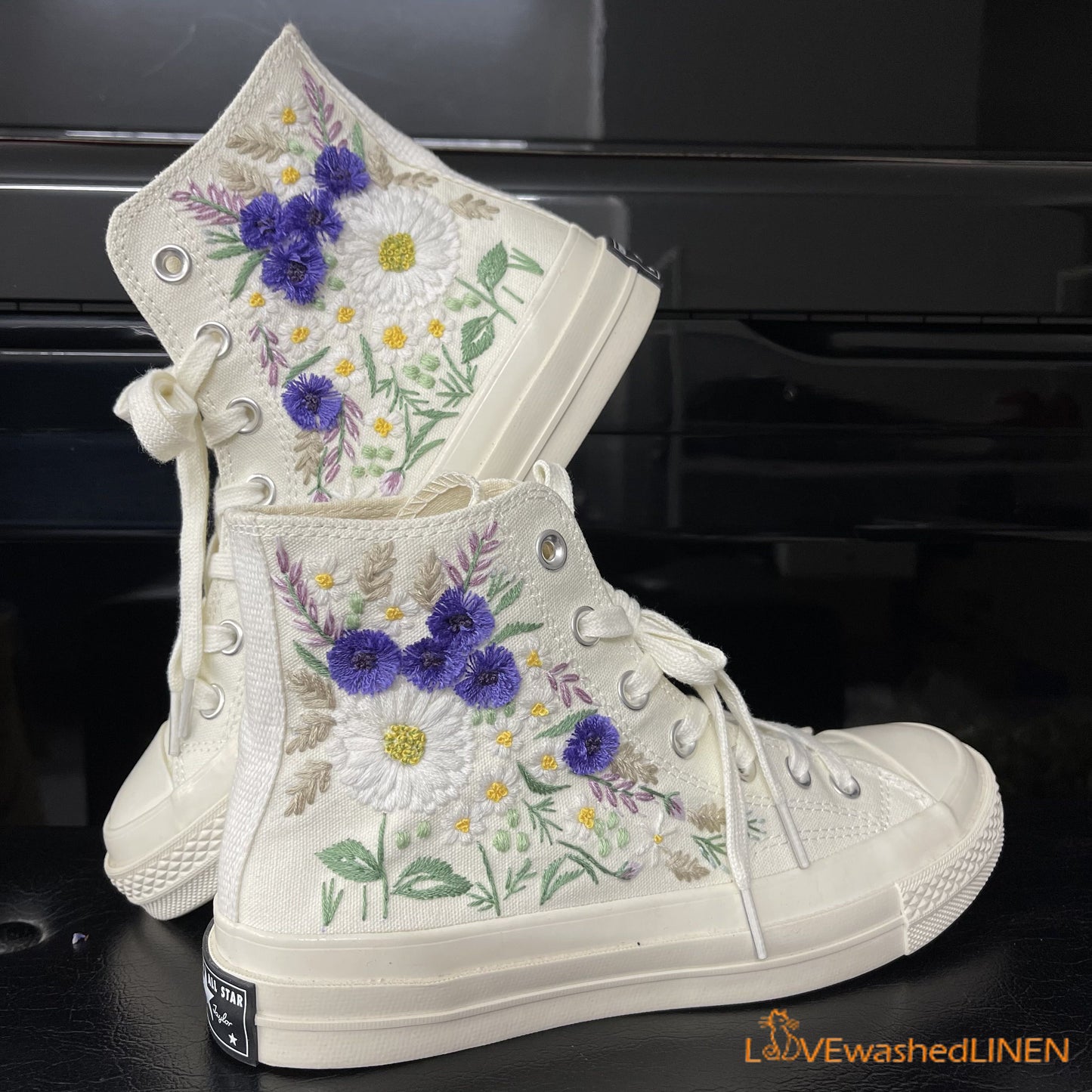 3 D Hand Embroidery Coverse Chuck Taylor/ Wedding Flowers Embroidered Converse/ Bridal Flowers Embroidered Sneakers Wedding Flower0