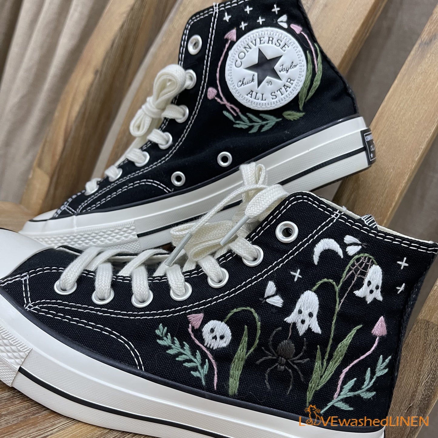 Custom Converse Chuck Taylor Embroidered/ Ghost Embroidered Converse/ Halloween Vibes Embroidered Sneakers