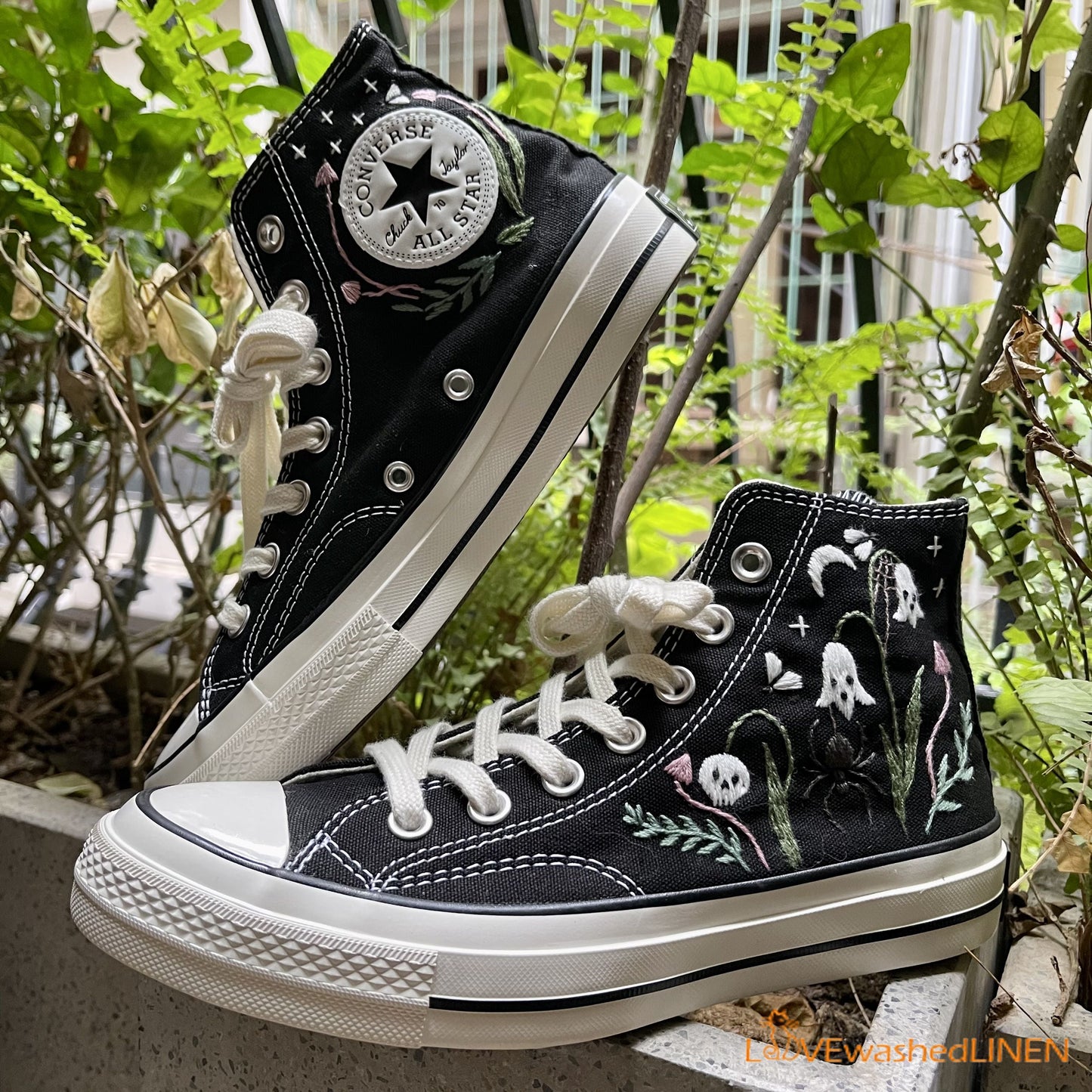 Custom Converse Chuck Taylor Embroidered/ Ghost Embroidered Converse/ Halloween Vibes Embroidered Sneakers