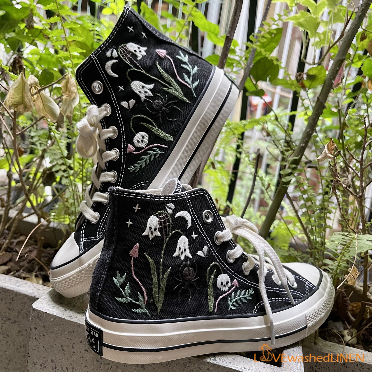 Custom Converse Chuck Taylor Embroidered/ Ghost Embroidered Converse/ Halloween Vibes Embroidered Sneakers