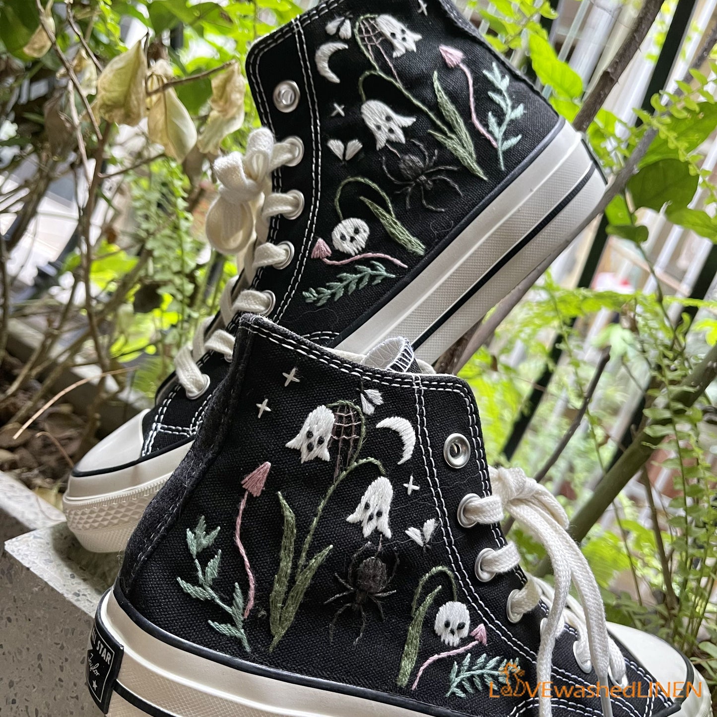 Custom Converse Chuck Taylor Embroidered/ Ghost Embroidered Converse/ Halloween Vibes Embroidered Sneakers