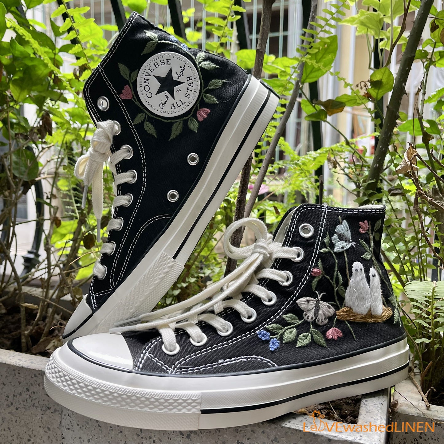 Custom Converse Chuck Taylor Embroidered/ Ghost Embroidered Converse/ Halloween Vibes Embroidered Sneakers