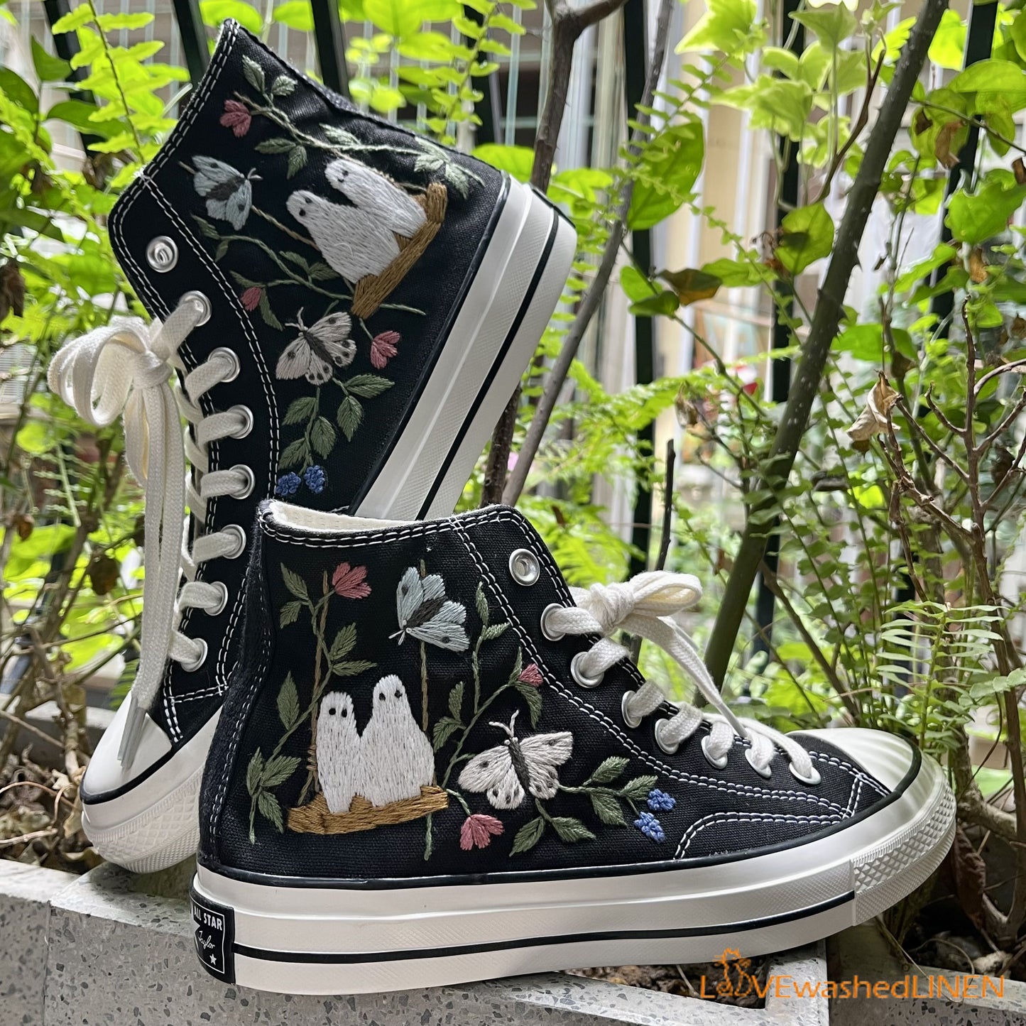 Custom Converse Chuck Taylor Embroidered/ Ghost Embroidered Converse/ Halloween Vibes Embroidered Sneakers