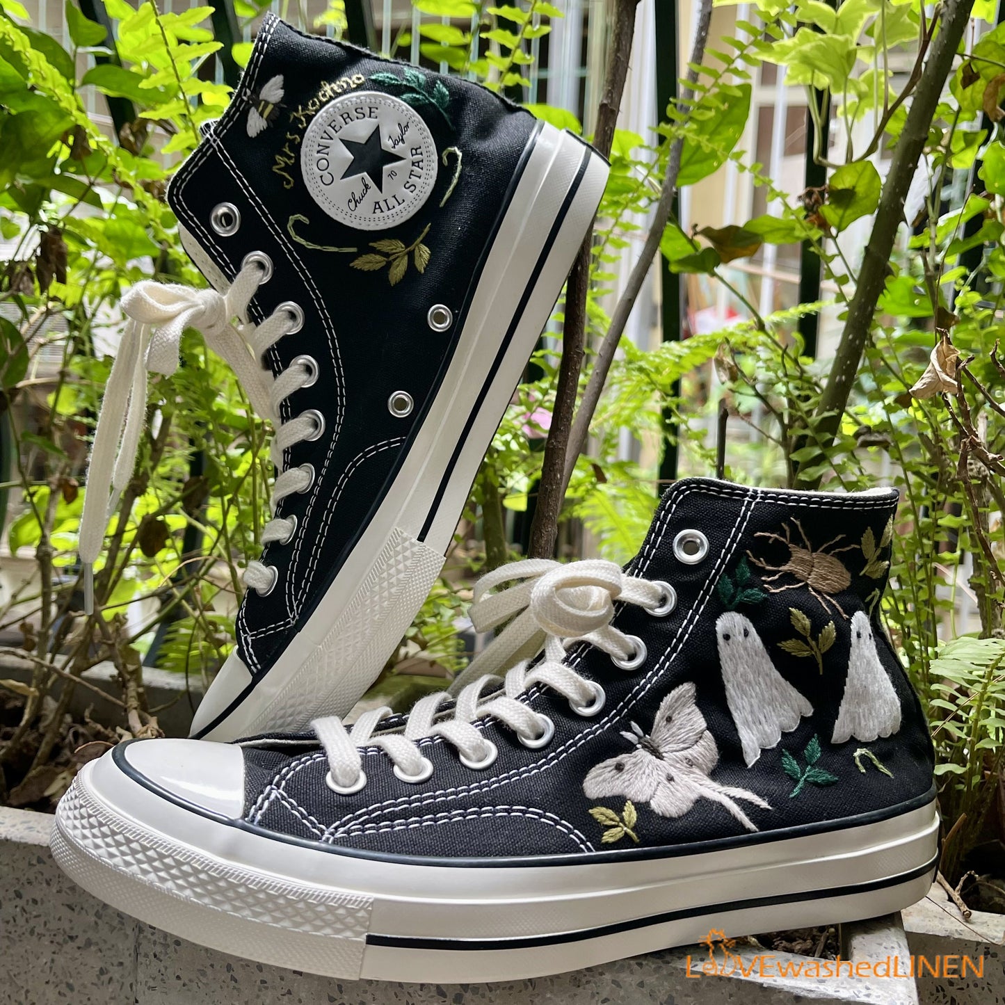 Custom Converse Chuck Taylor Embroidered/ Ghost Embroidered Converse/ Halloween Vibes Embroidered Sneakers