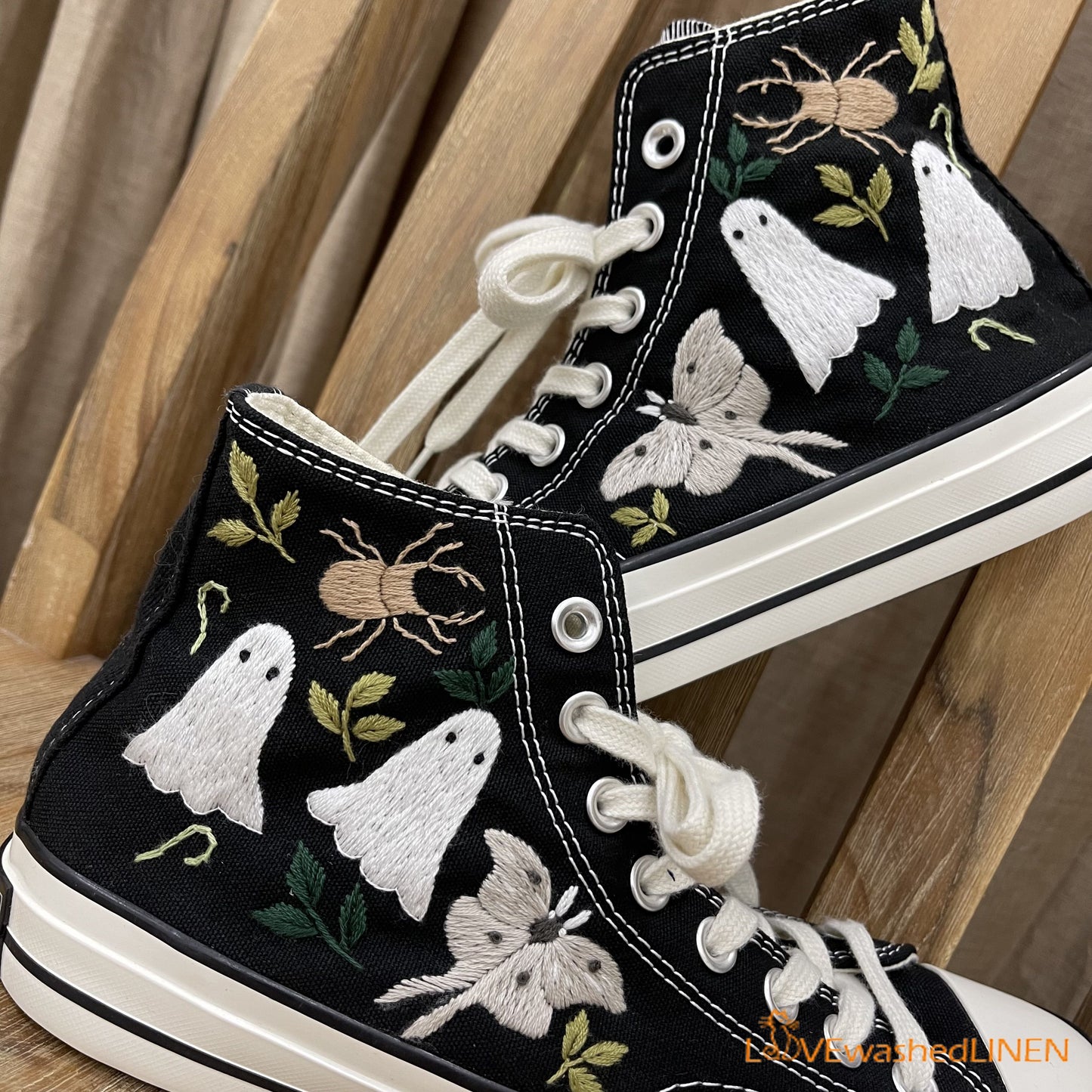 Custom Converse Chuck Taylor Embroidered/ Ghost Embroidered Converse/ Halloween Vibes Embroidered Sneakers